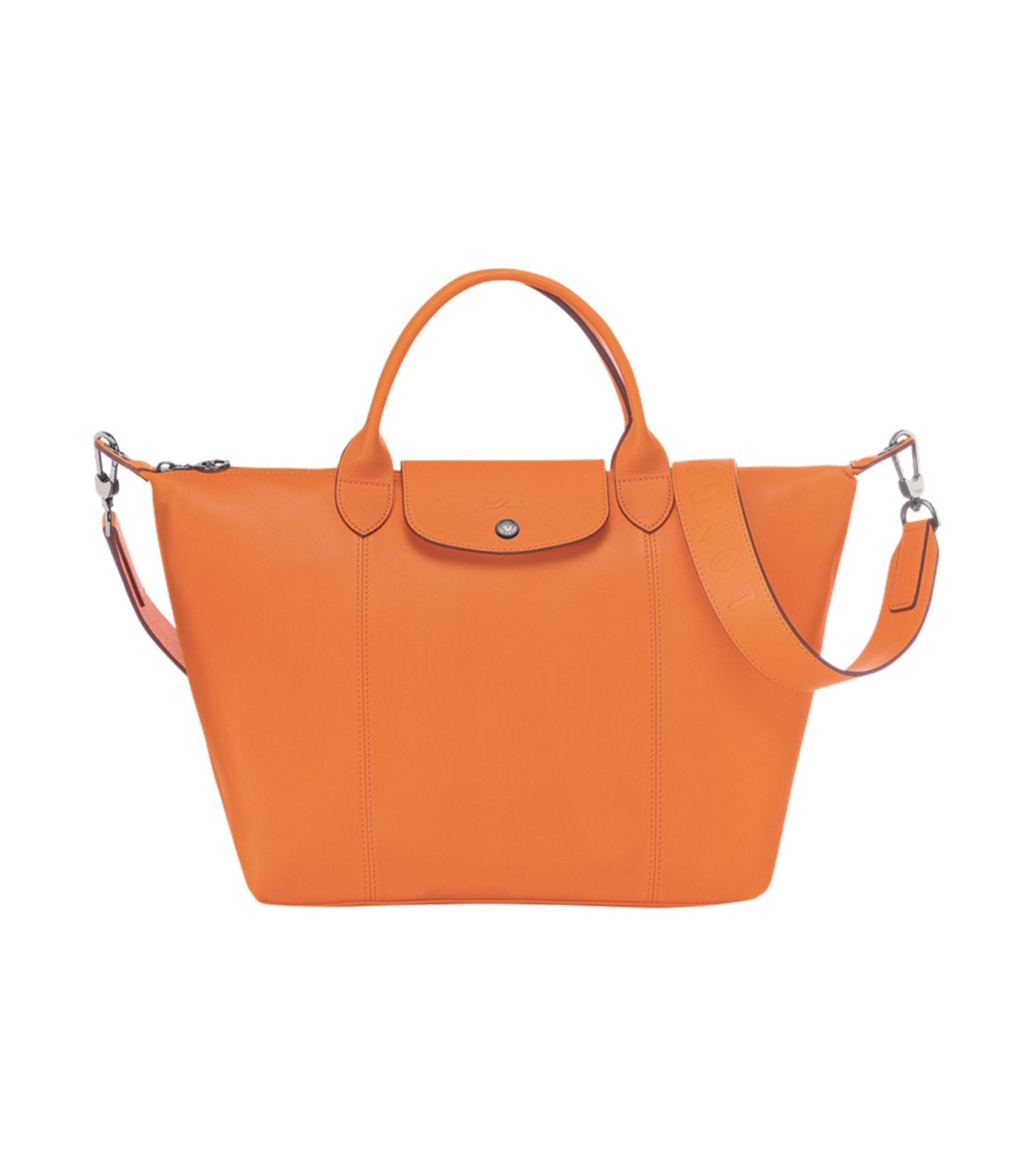 Le Pliage Cuir Top Handle Bag M Orange