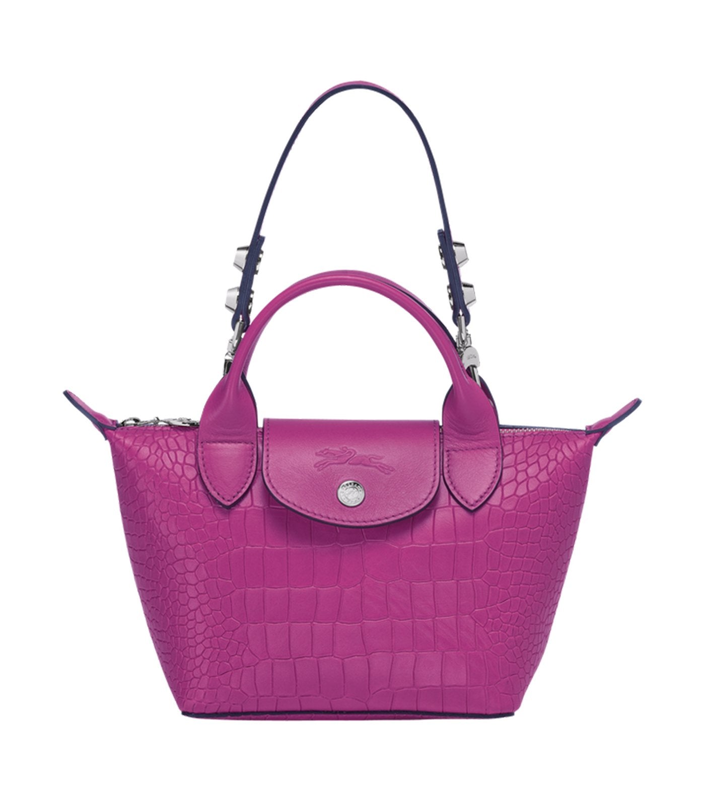 Le Mini Pliage Cuir Croco Top Handle Bag Fuchsia
