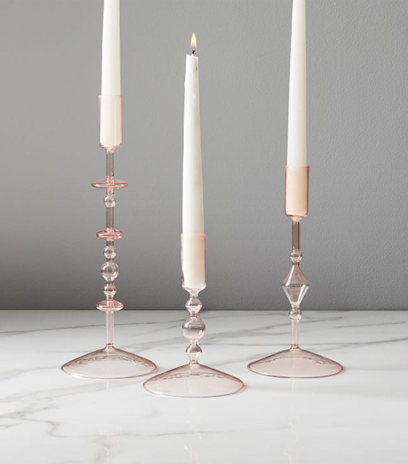 West Elm Paradiso Glass Taper Holder - Blush