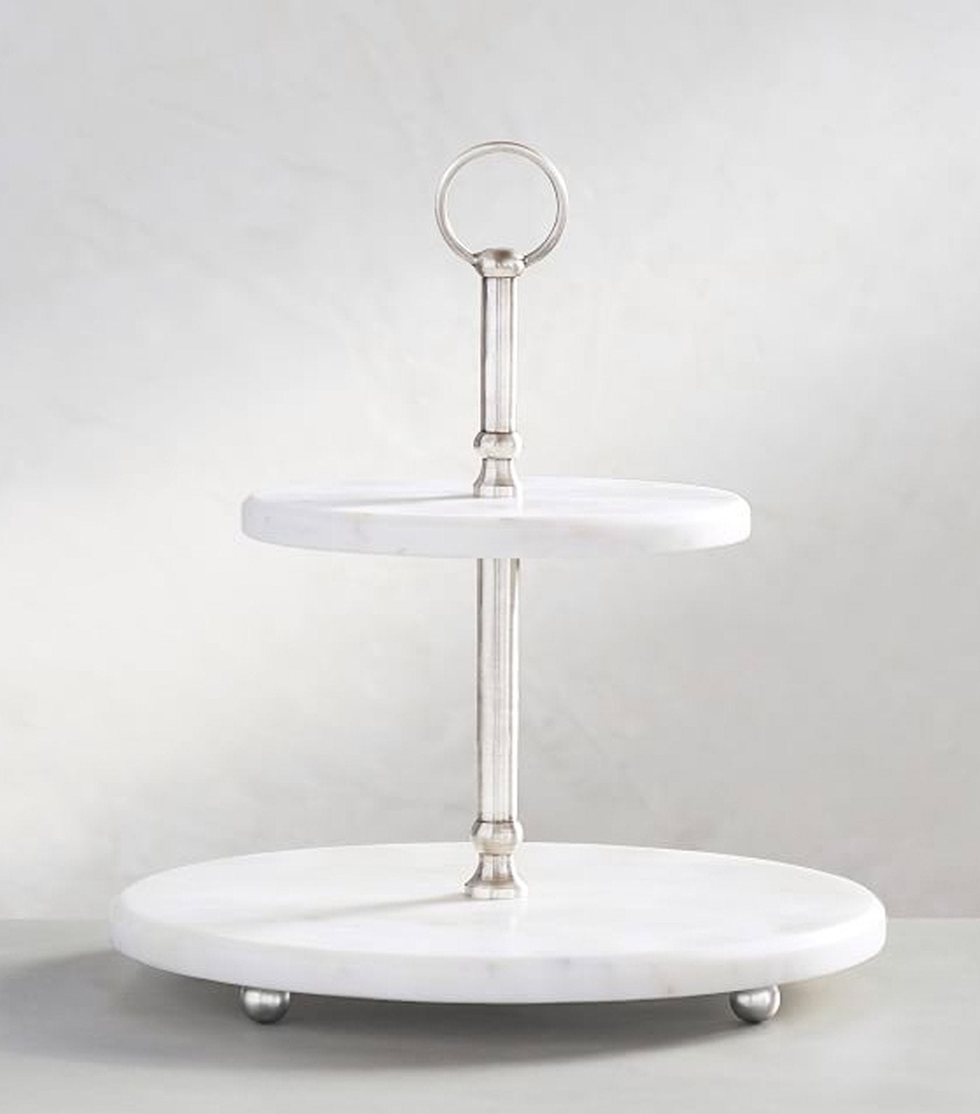 White Marble Pewter Tiered Stand