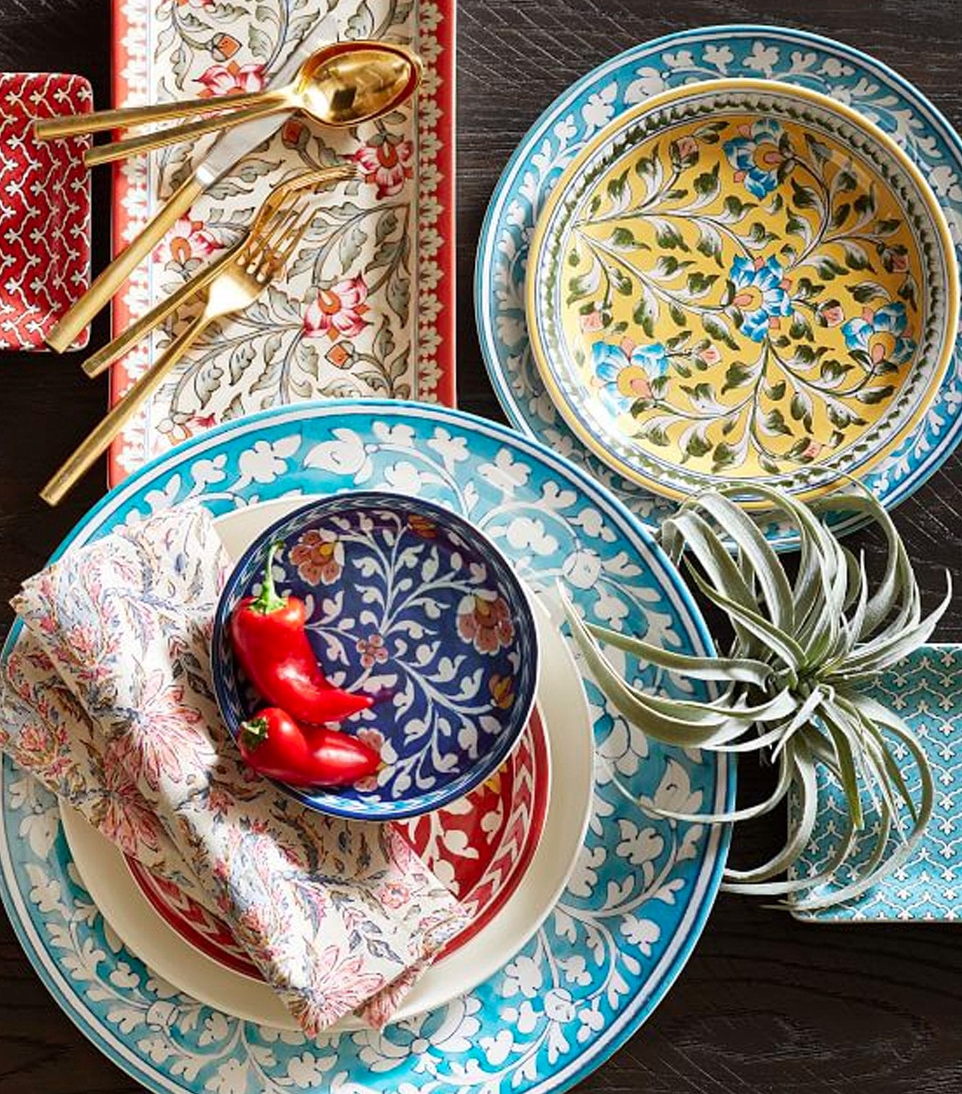 Pottery Barn Ava Floral Dinner Plate - Turquoise