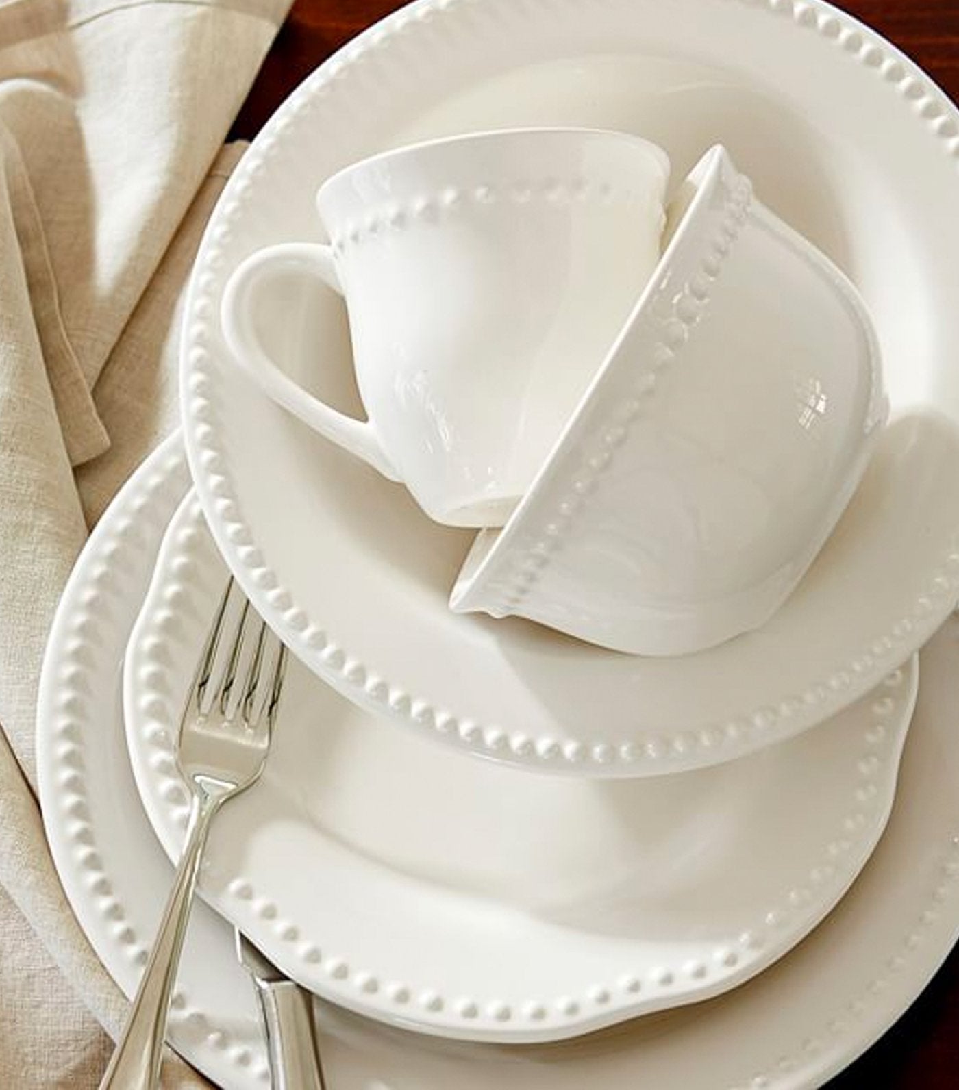 Pottery Barn Emma Stoneware Beaded Dinner Plate - Cream