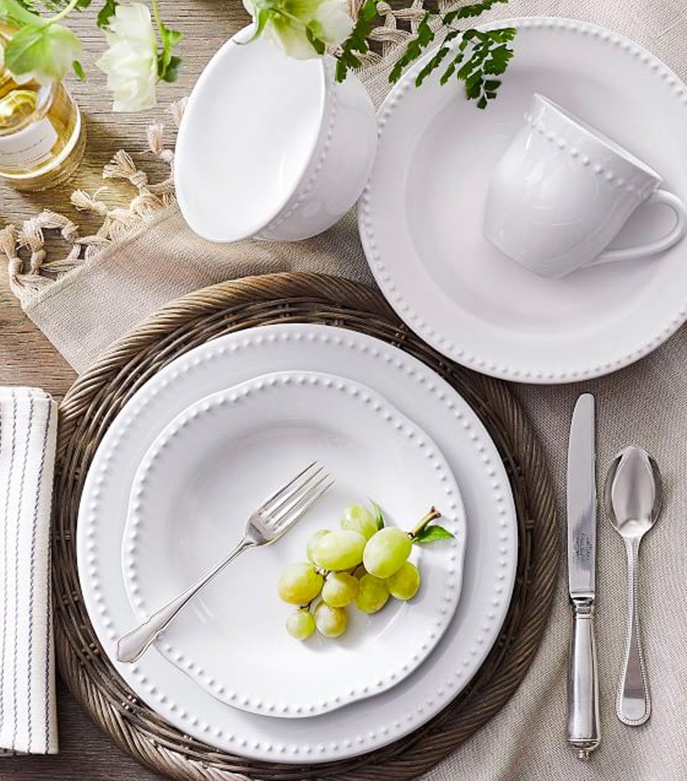 Pottery Barn Emma Stoneware Beaded Soup Bowl - White