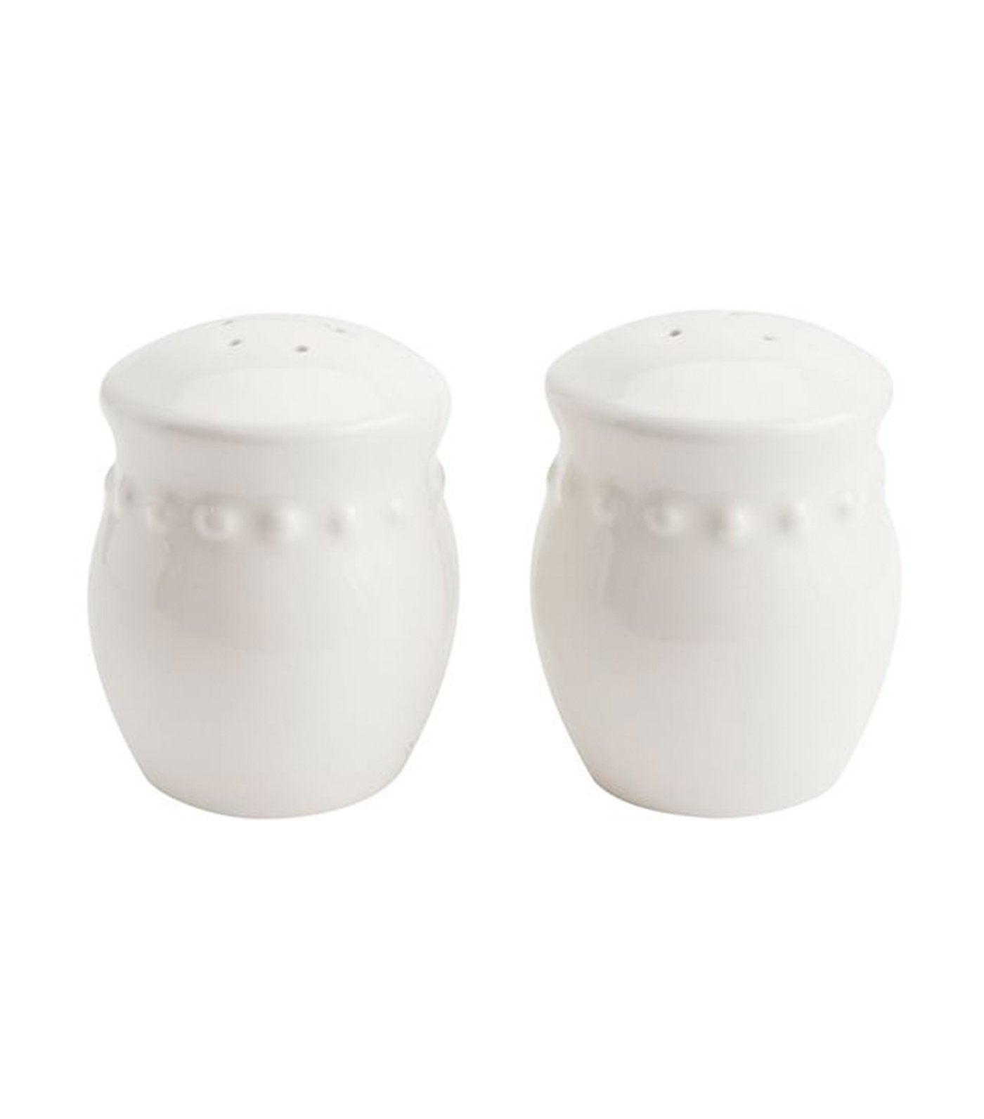 Pottery Barn Emma Stoneware Beaded Salt and Pepper Shakers - White