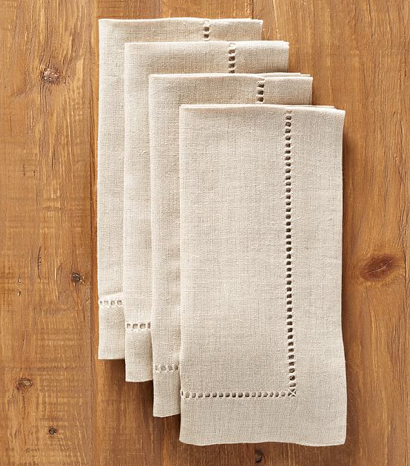 Pottery Barn Linen Hemstitch Napkin, Set of 4 - Flax