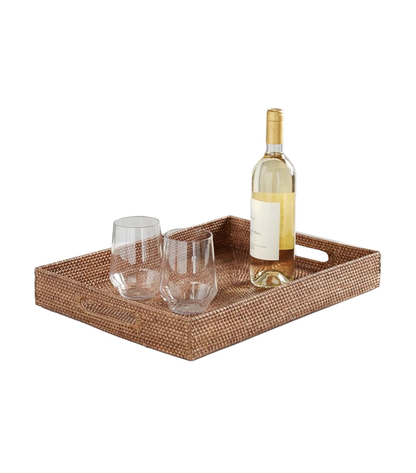 pottery barn tava honey handwoven rattan serving tray