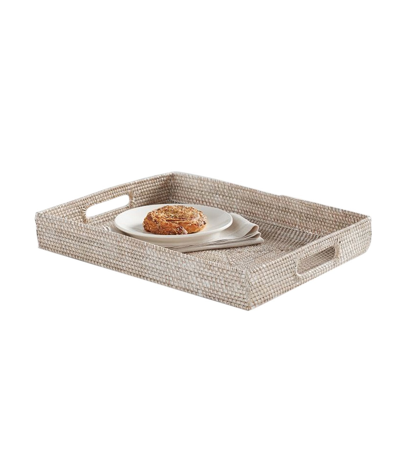 pottery barn tava light natural handwoven rattan serving tray
