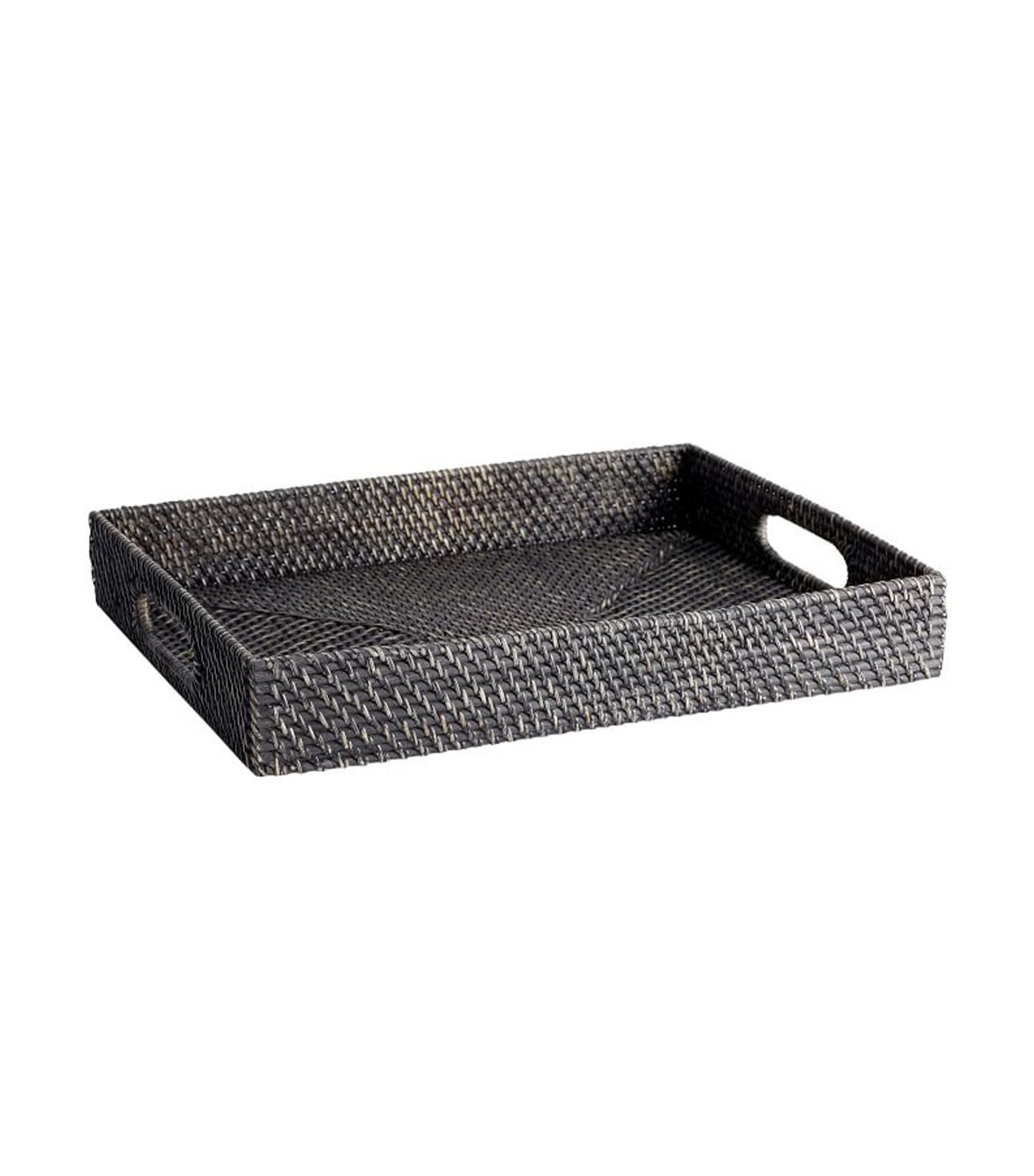 pottery barn tava black handwoven rattan serving tray