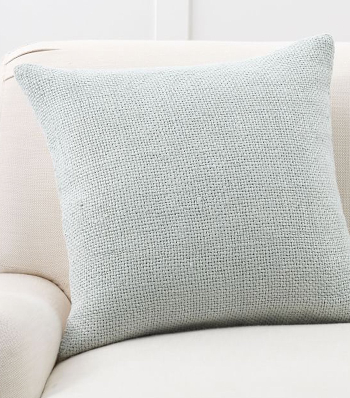 pottery barn faye icey blue linen textured pillow cover