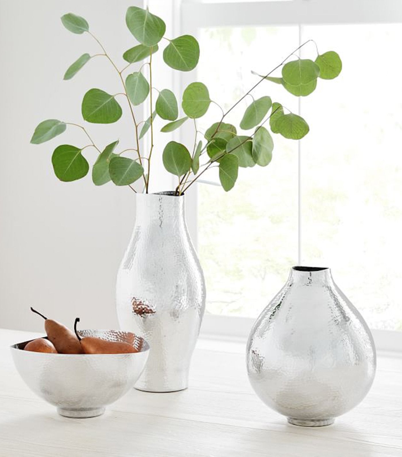 west elm hammered metal vase and bowl