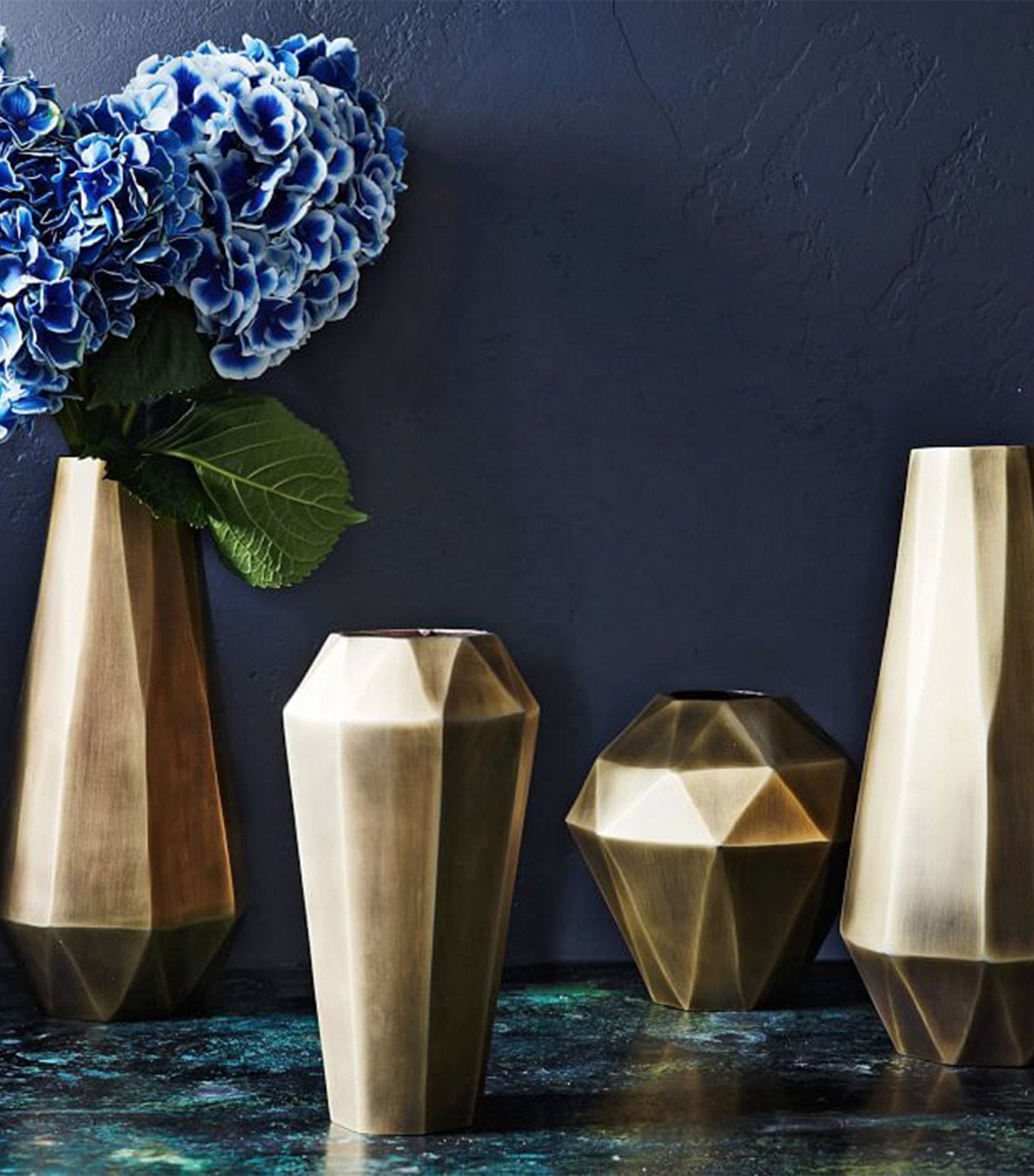 west elm faceted antique brass metal vase