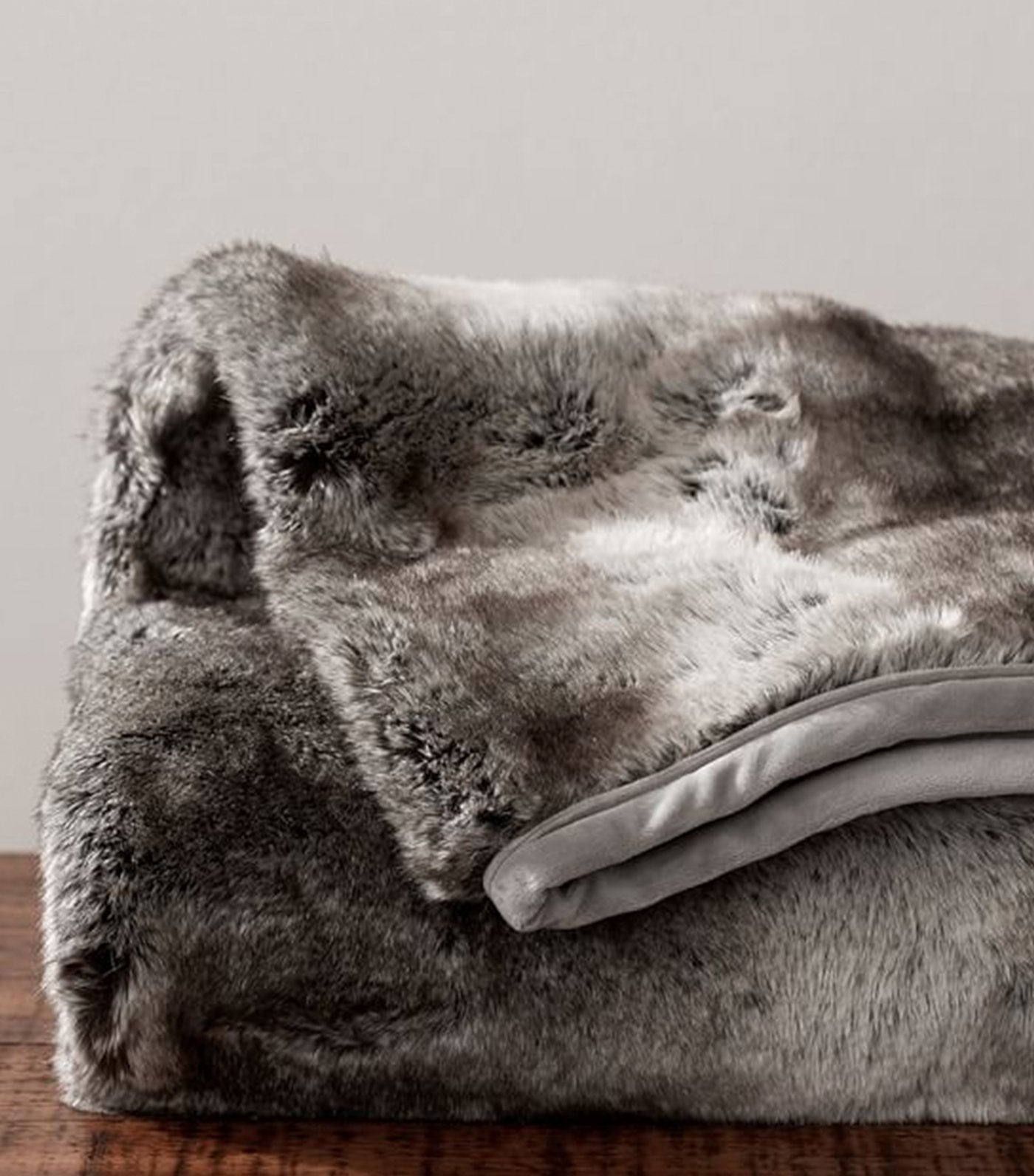 pottery barn faux fur gray ombre throw
