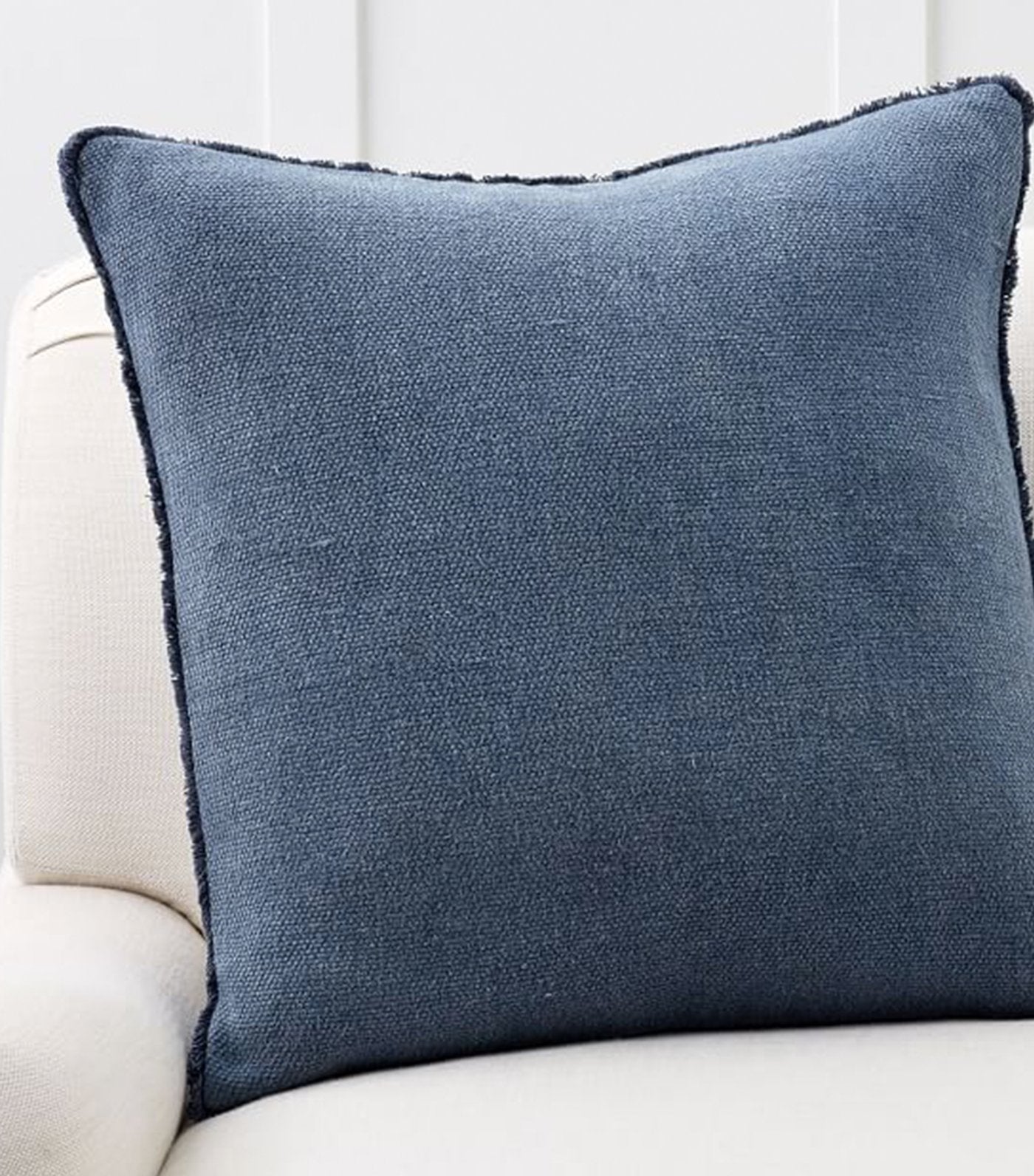 pottery barn willa stormy blue textured fringe pillow cover