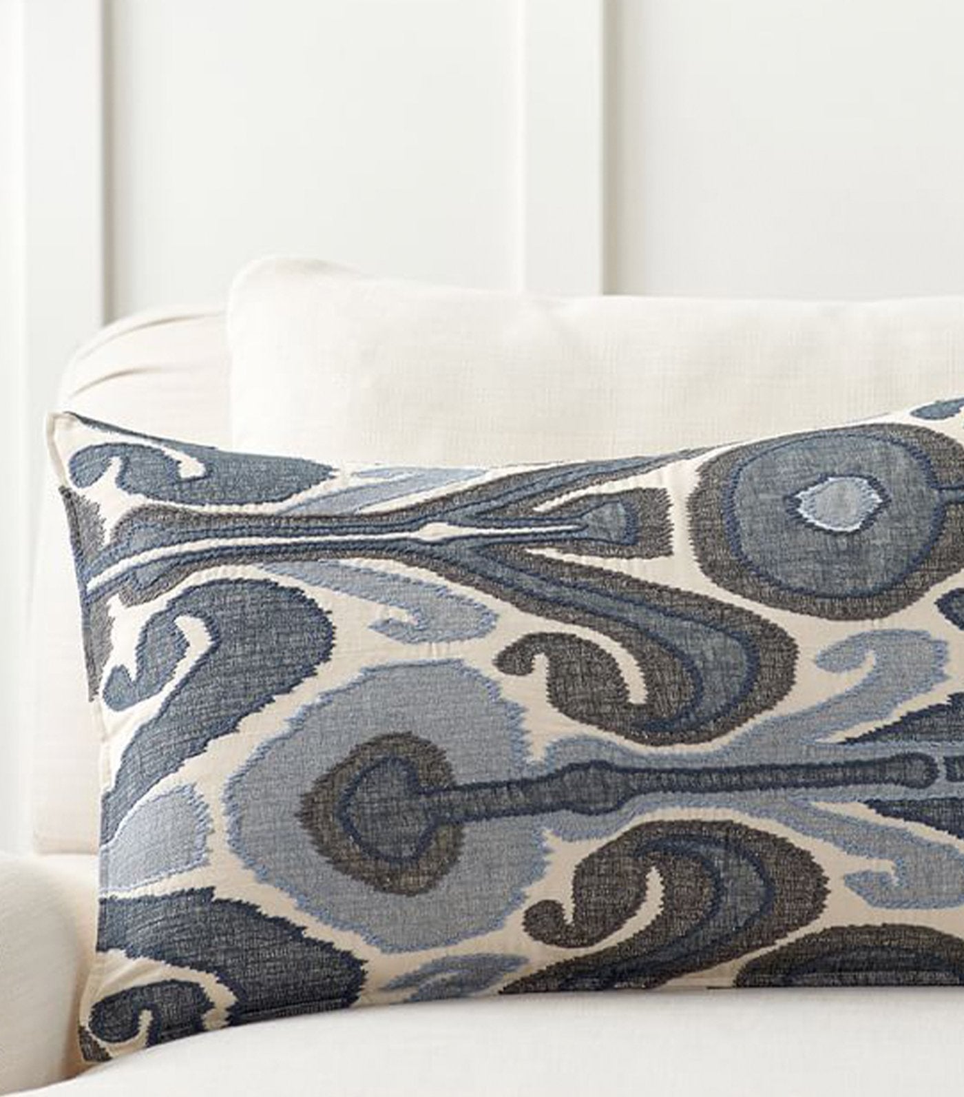 pottery barn kenmare ikat embroidered lumbar pillow cover