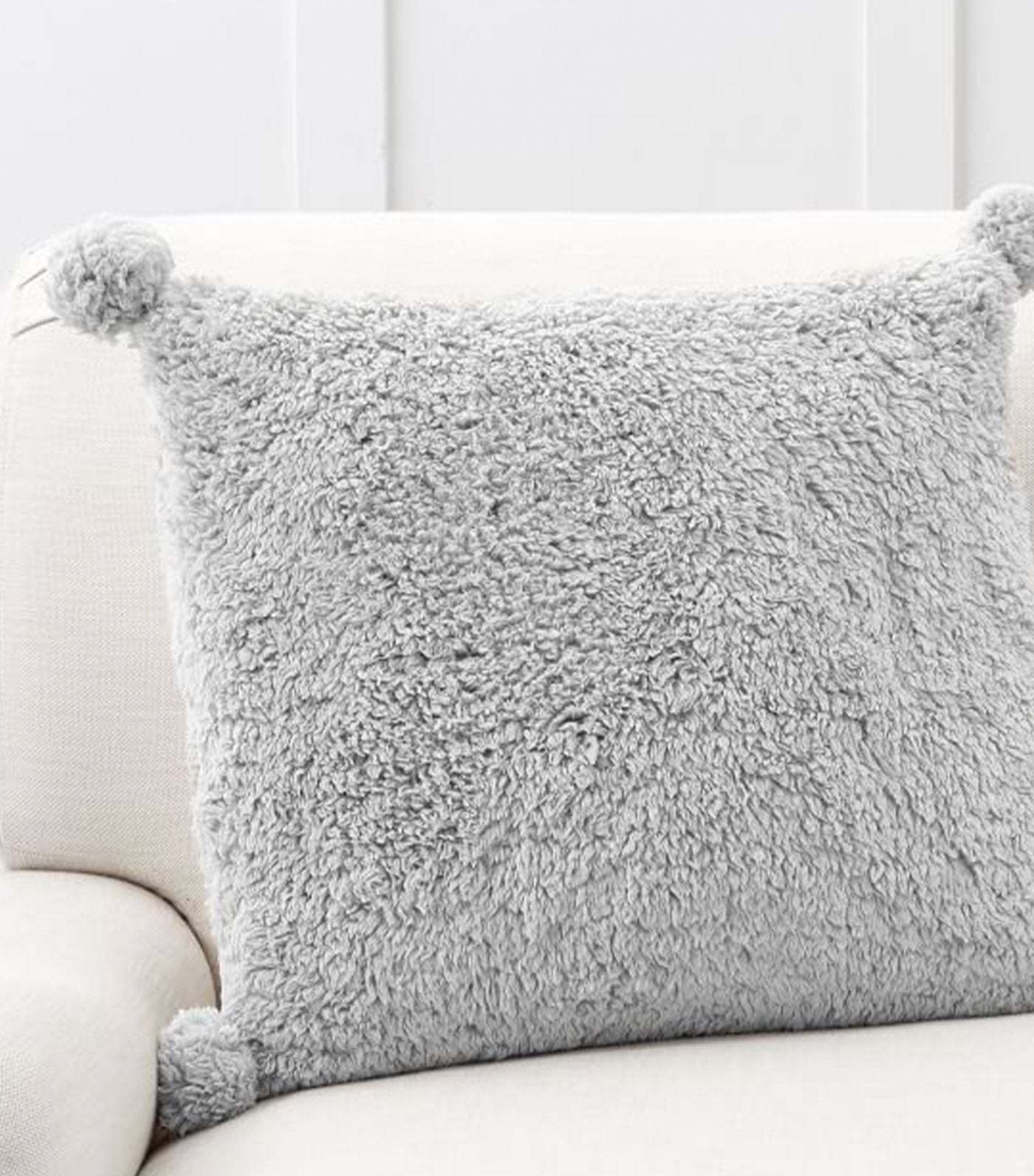 Pottery Barn Cozy Pom Pom Sherpa Pillow Cover - Gray