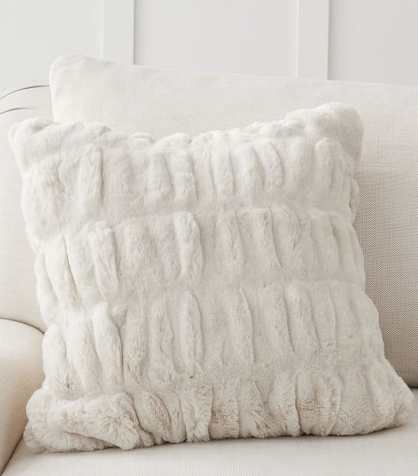 pottery barn faux fur ruched pillow cover