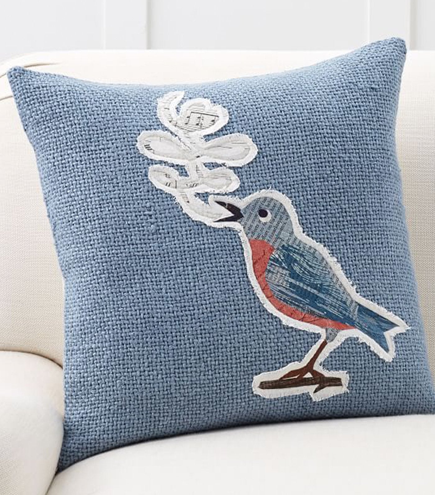 pottery barn song bird applique pillow cover