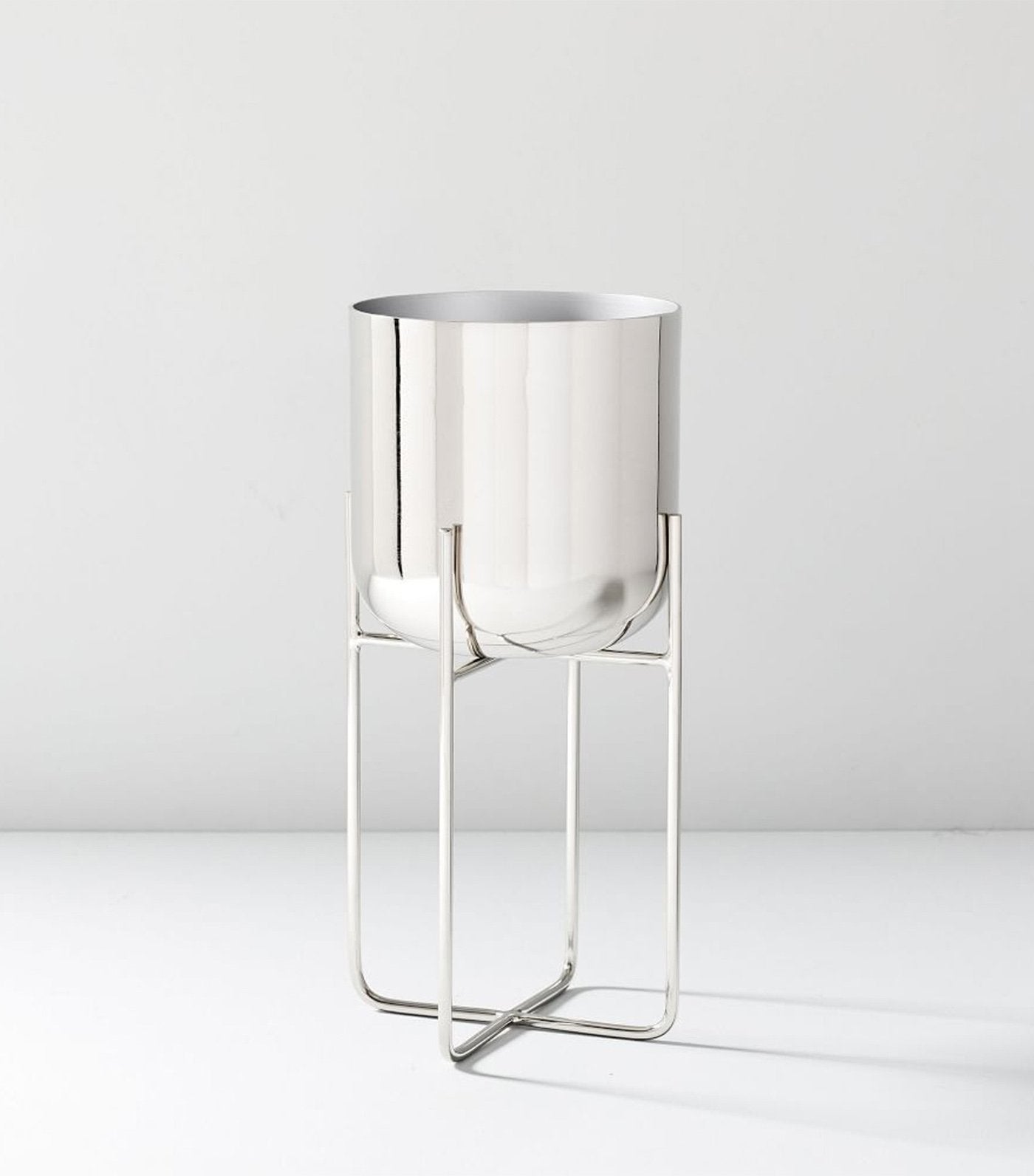 west elm spun metal standing planters - chrome