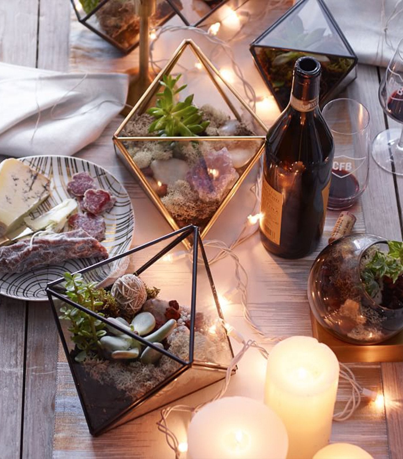 west elm glass and metal faceted terrariums