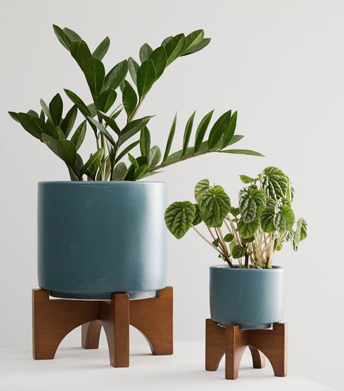 west elm mid-century turned wood tabletop planter - petrol blue