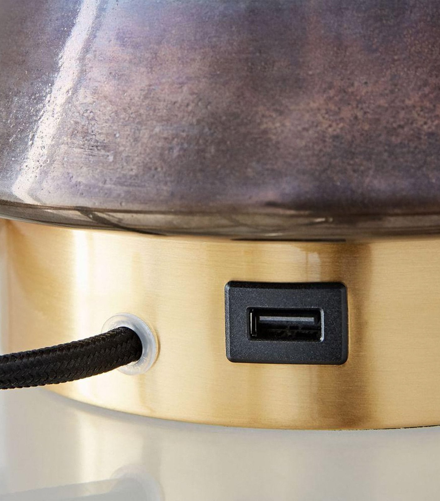 west elm Metalised Glass Table Lamp & USB - Gray