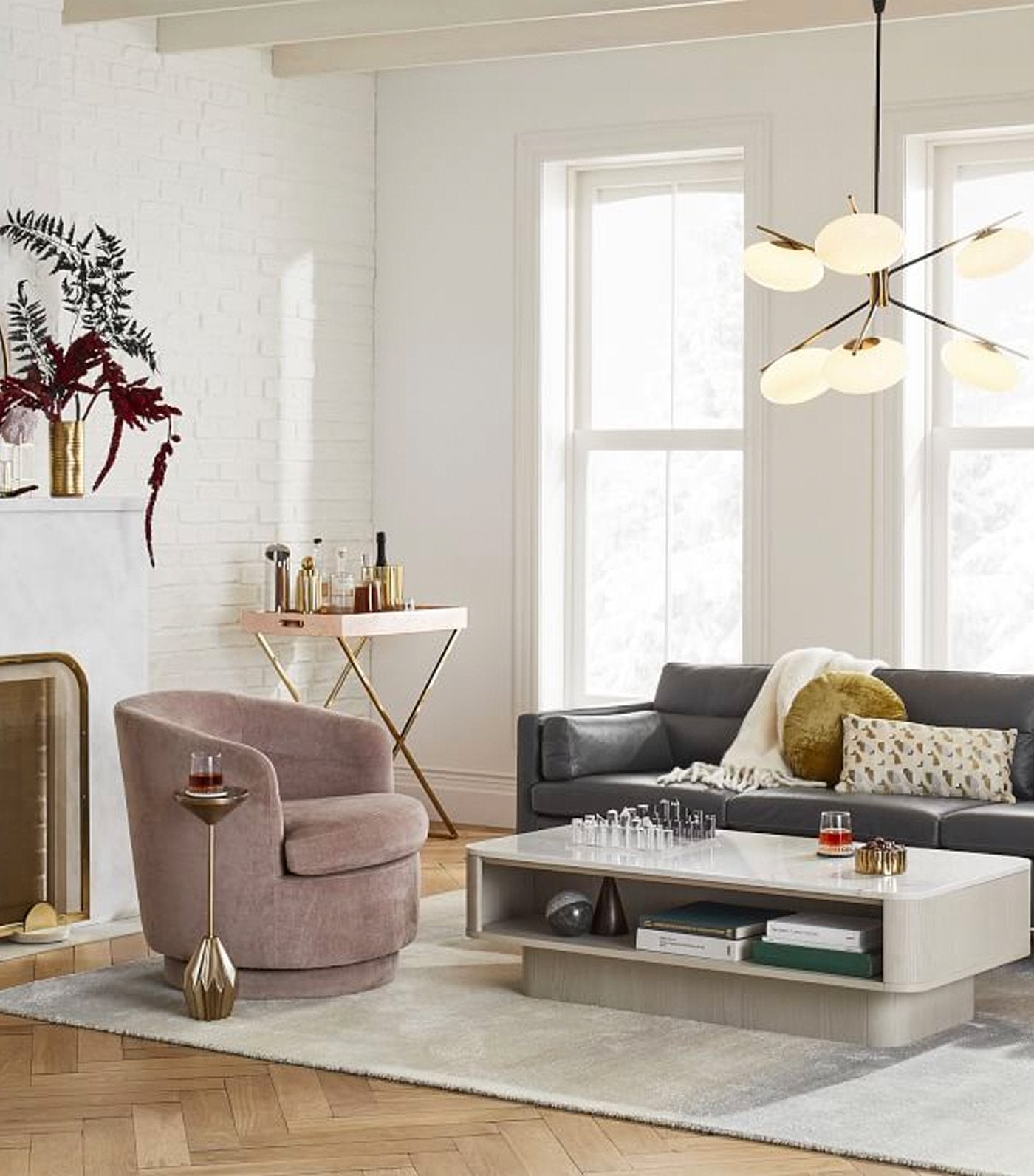 west elm faceted brass drink table