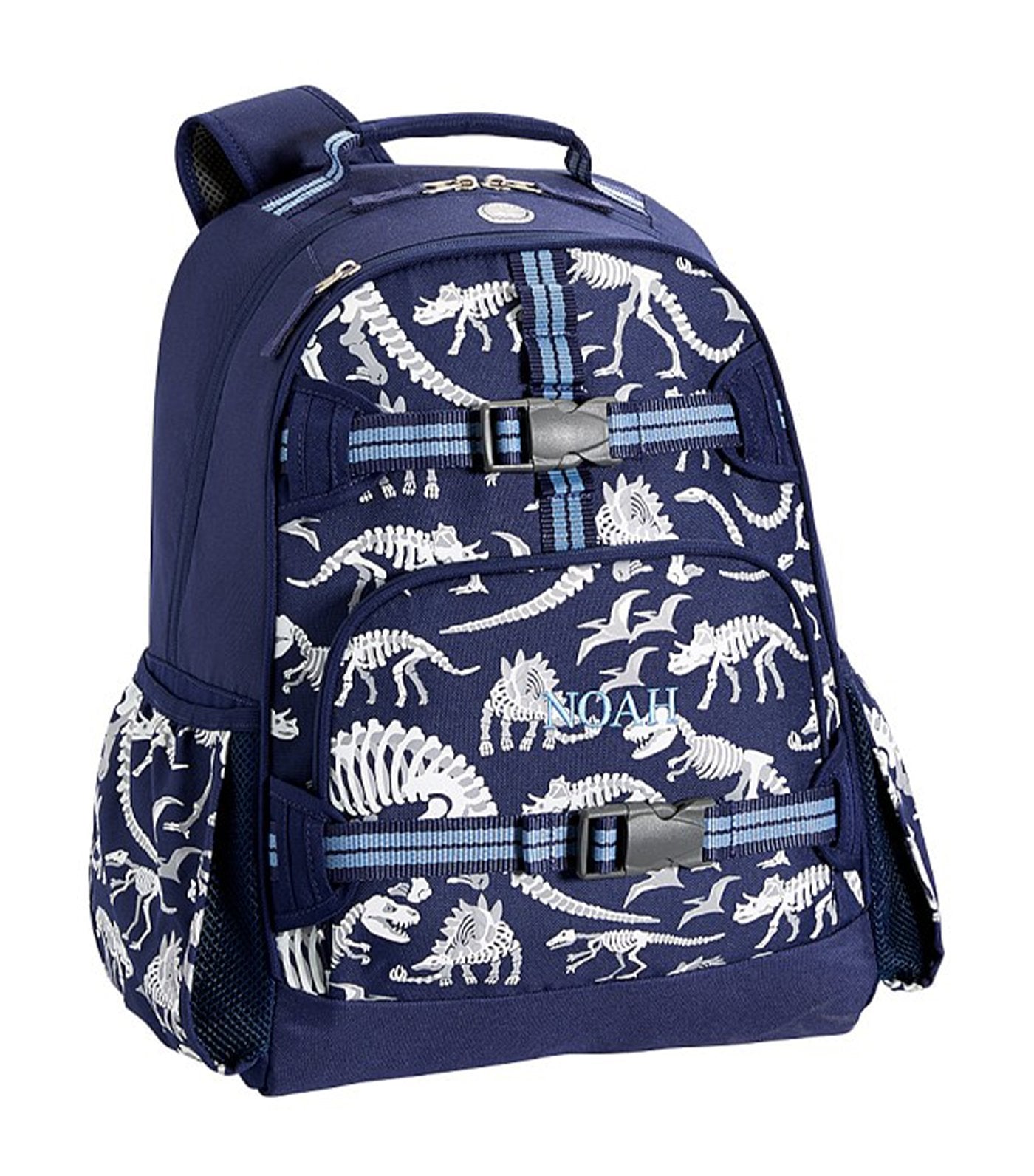 pottery barn kids mackenzie blue/gray glow-in-the-dark dinos large backpack
