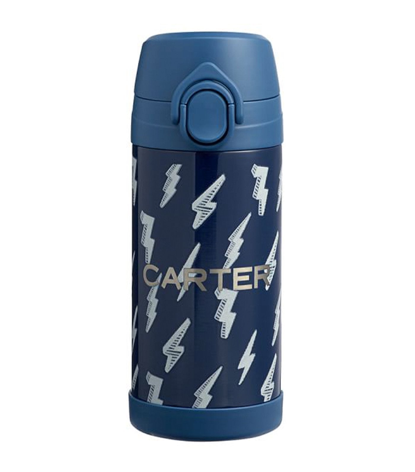 pottery barn kids mackenzie navy lightning bolt glow-in-the-dark regular water bottles