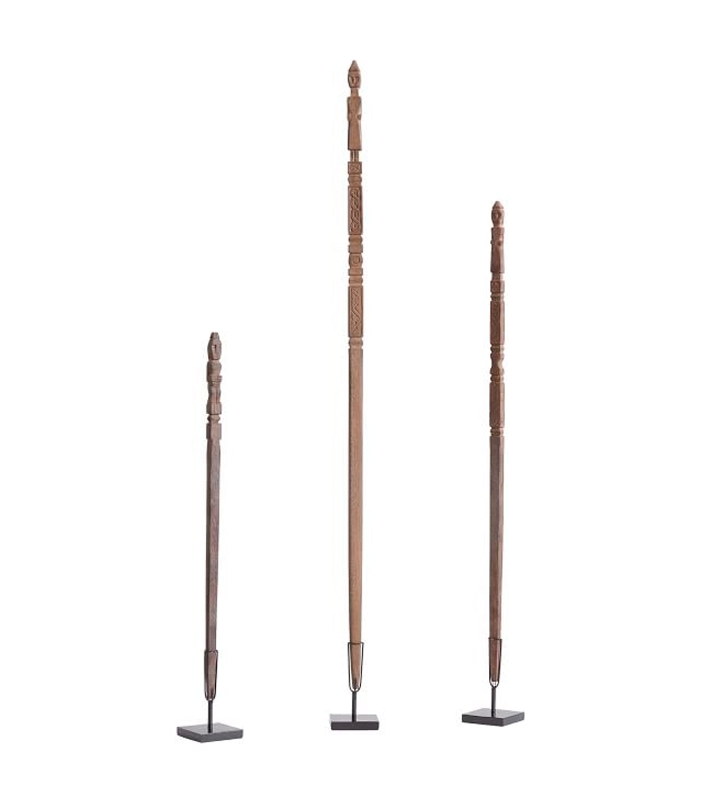 Pottery Barn Hand Carved Camphor Wood Staff Set