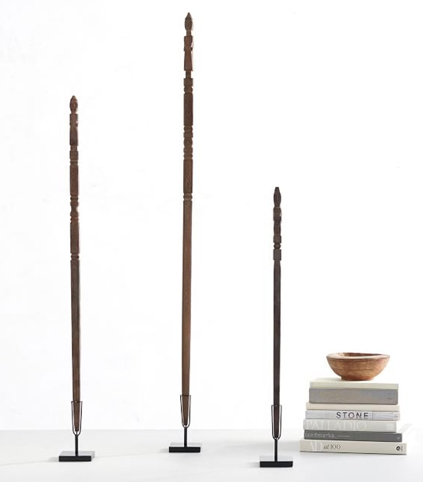 Pottery Barn Hand Carved Camphor Wood Staff Set