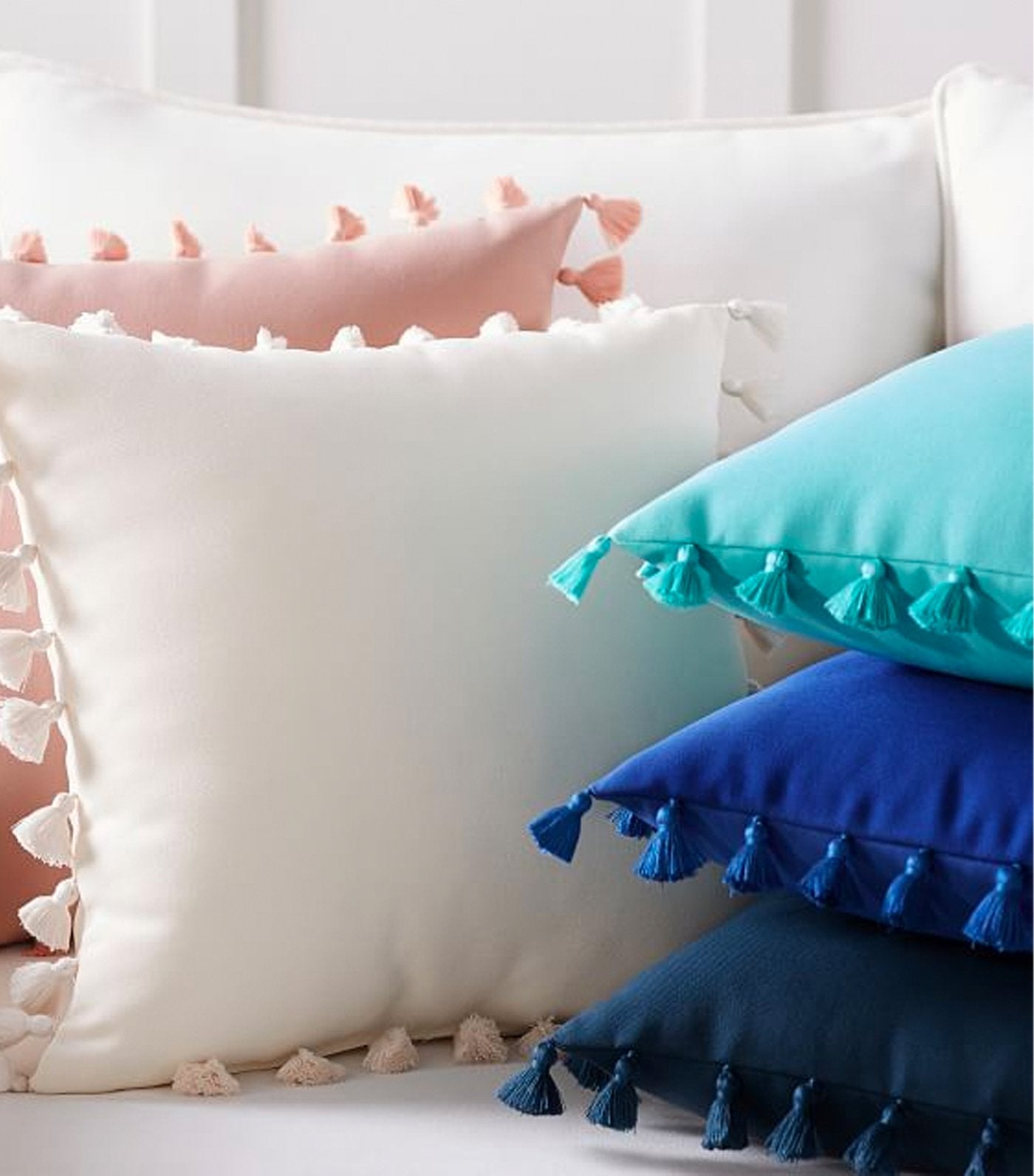 Pottery Barn Tassel Trim Indoor/Outdoor Pillow - Ink Blue