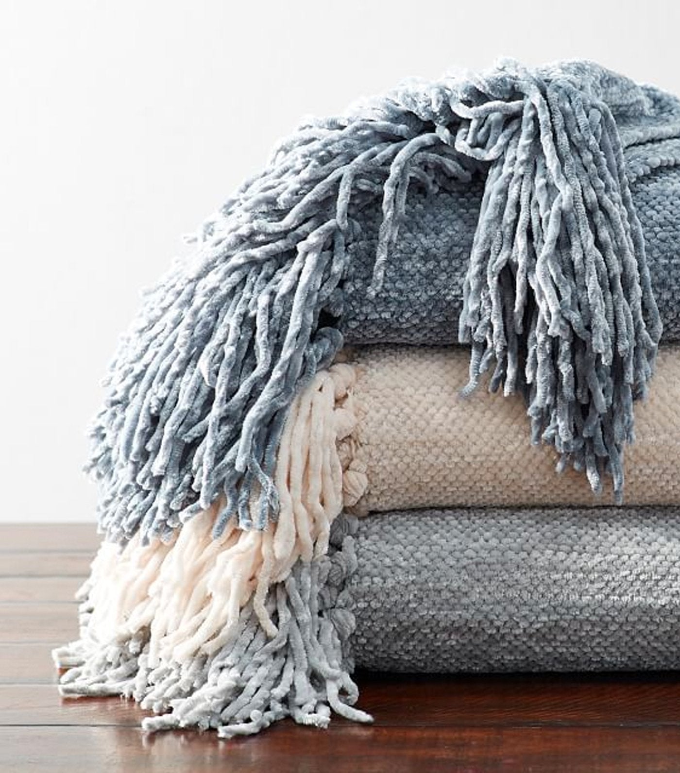 Pottery Barn Chenille Hand-Knotted Fringe Throw