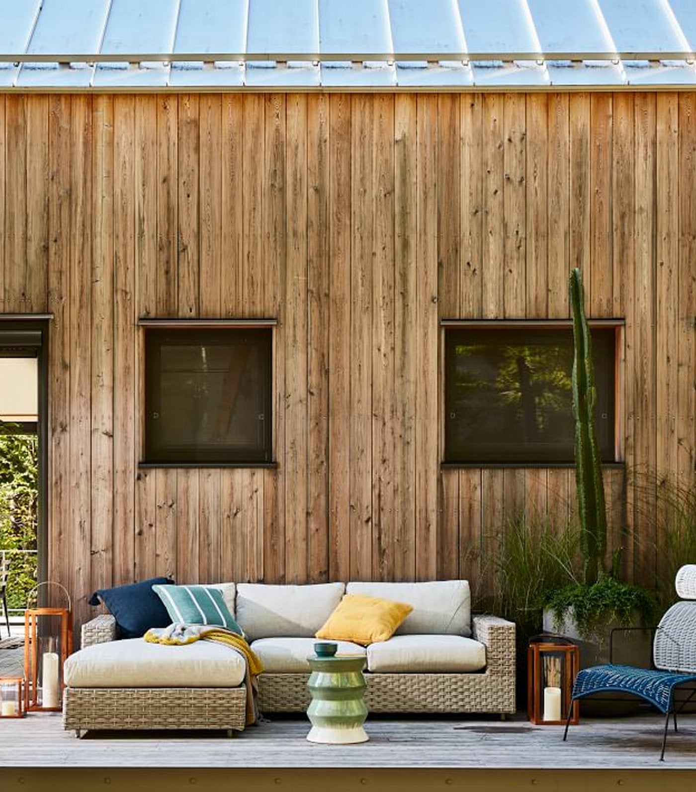 west elm Outdoor Simple Stripe Pillow - Peacock
