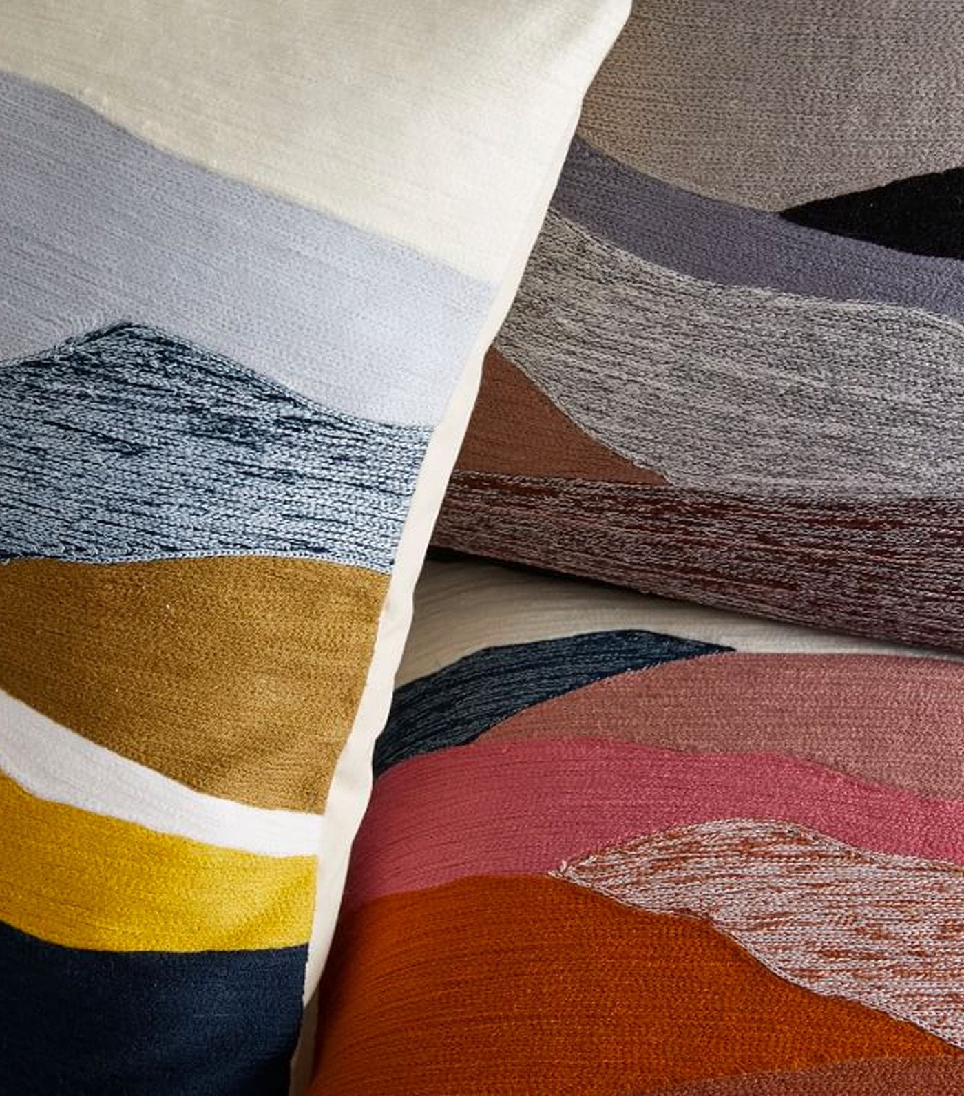 west elm Crewel Landscape Pillow Cover - Washed Gemstone