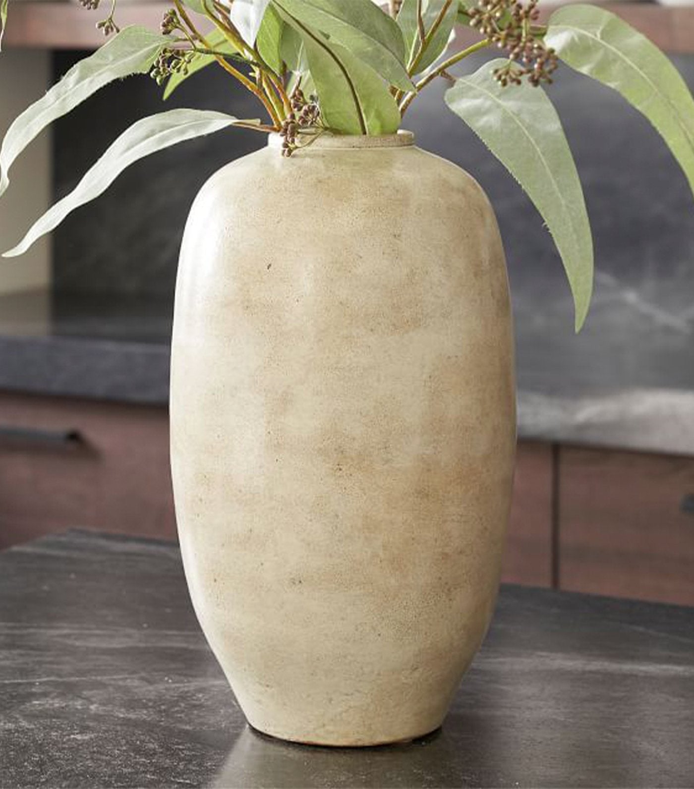 Pottery Barn Artisan Hand Painted Terra Cotta Vase - Tall Round
