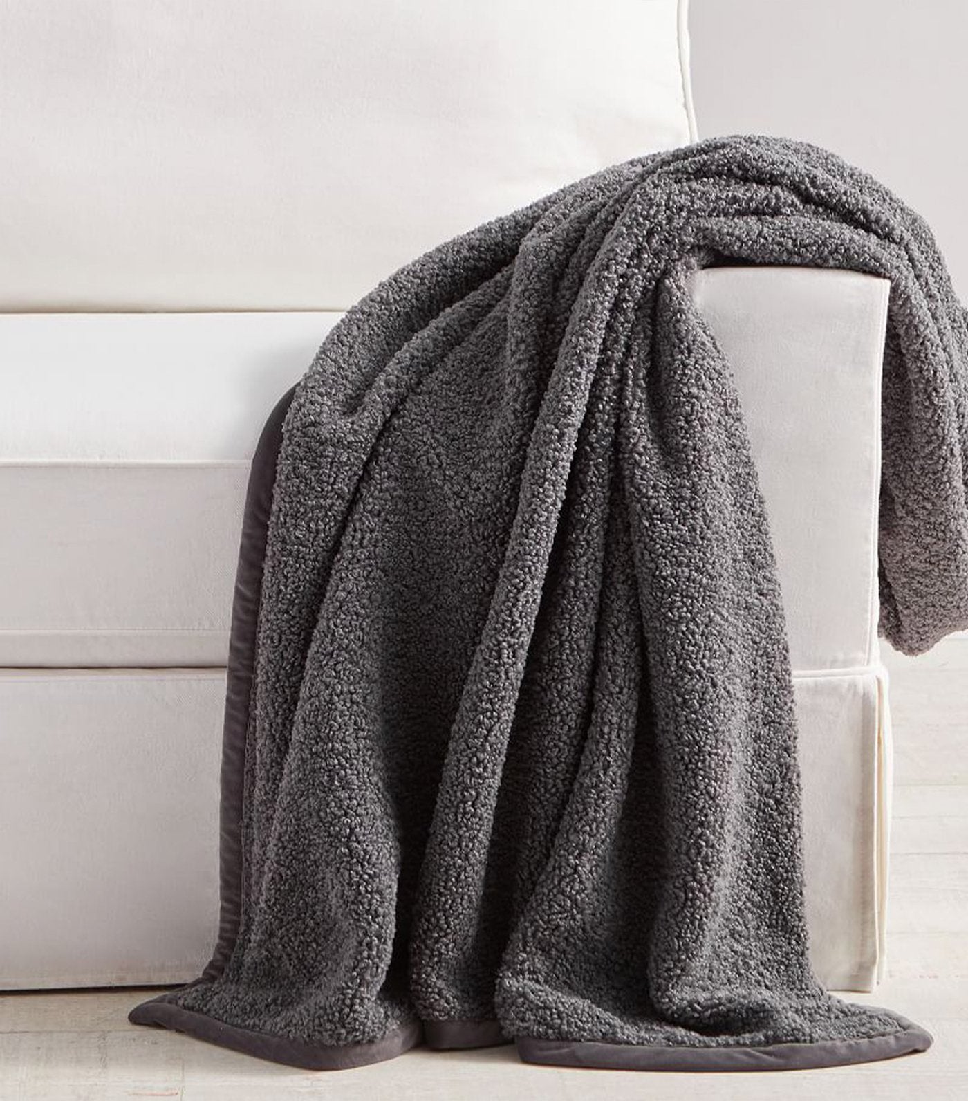 Pottery Barn Cozy Teddy Faux Fur Throw - Mineral Blue