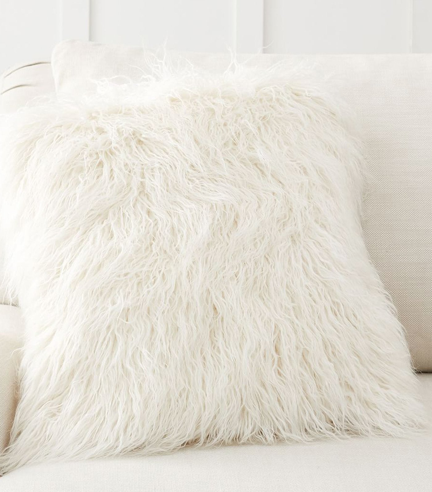 Pottery Barn Mongolian Faux Fur Pillow - Ivory