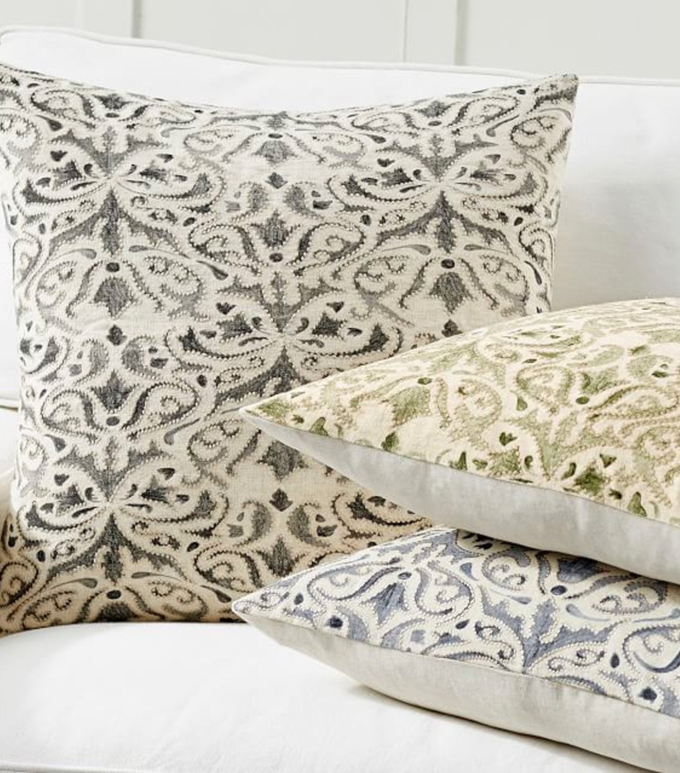 Pottery Barn Reilley Linen Embroidered Pillow Cover