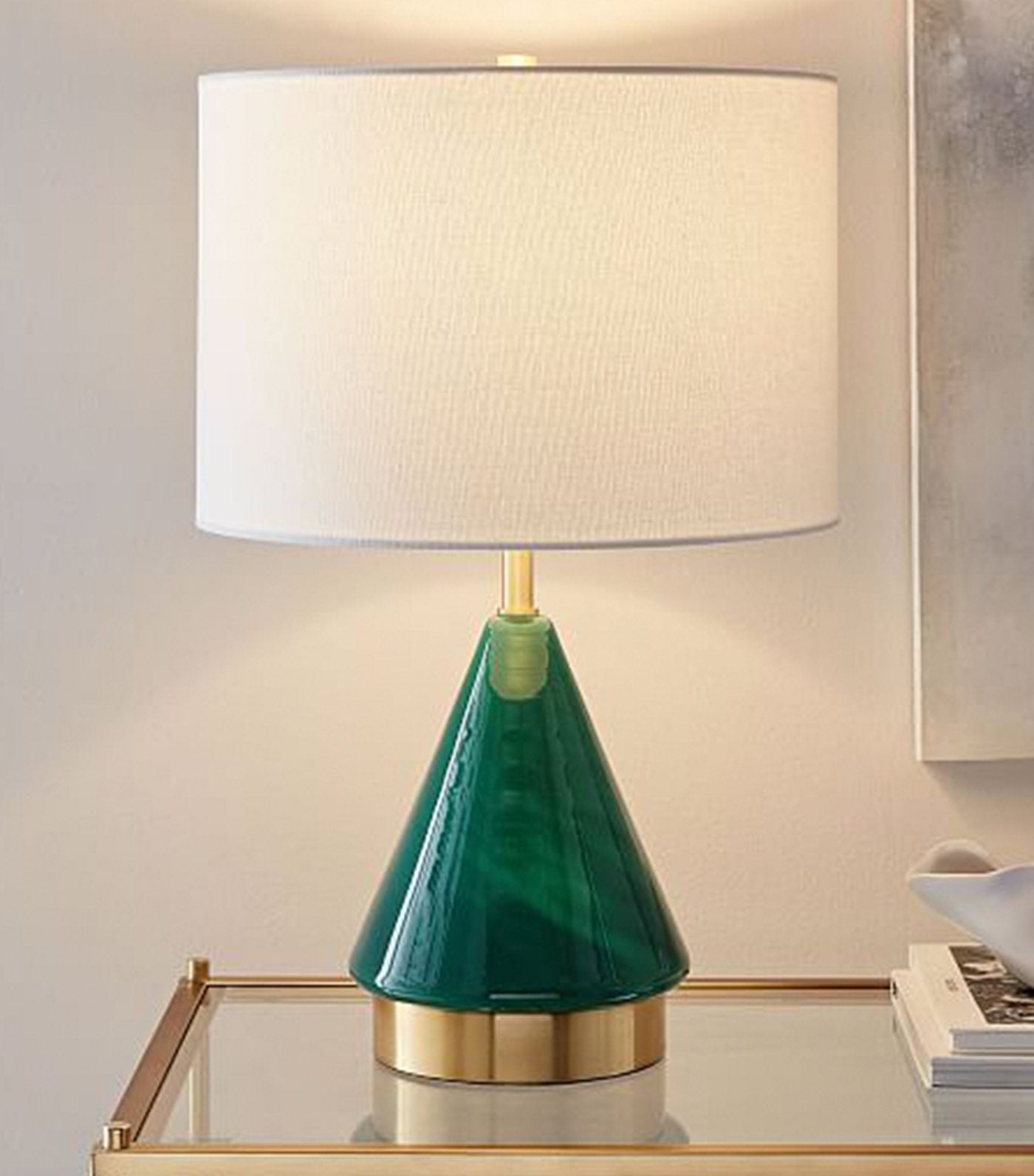 west elm Metalized Glass Table Lamp & USB - Celadon Green
