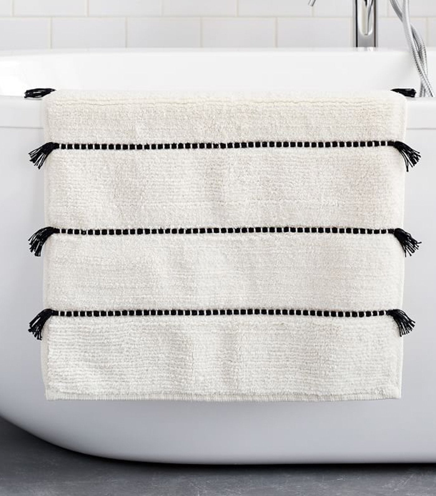 west elm Organic Tassel Stripe Bath Mat - White