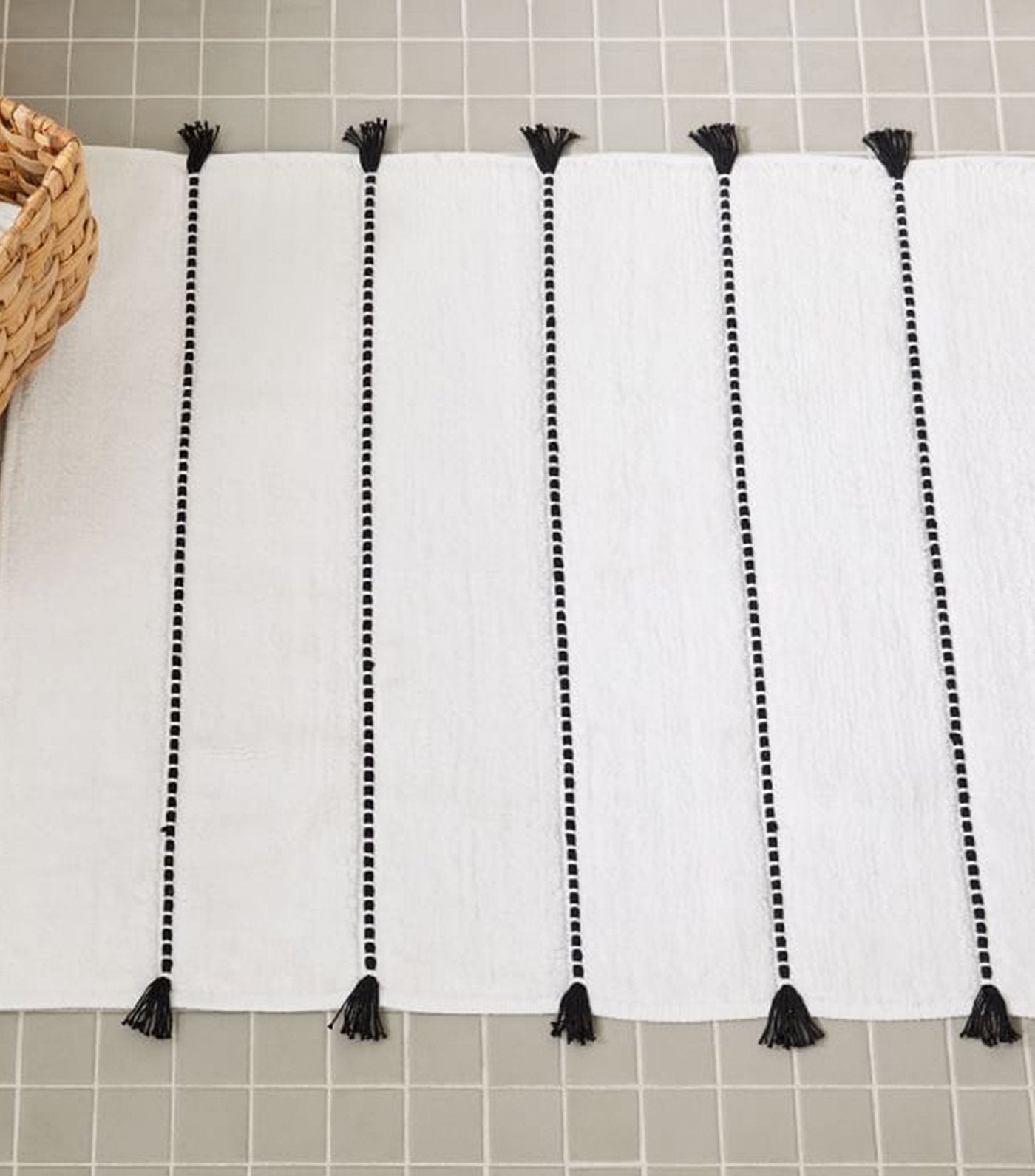 west elm Organic Tassel Stripe Bath Mat - White
