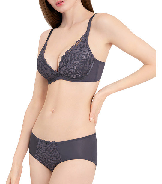 Aqua Charm Wired Push Up Bra Gray Violet