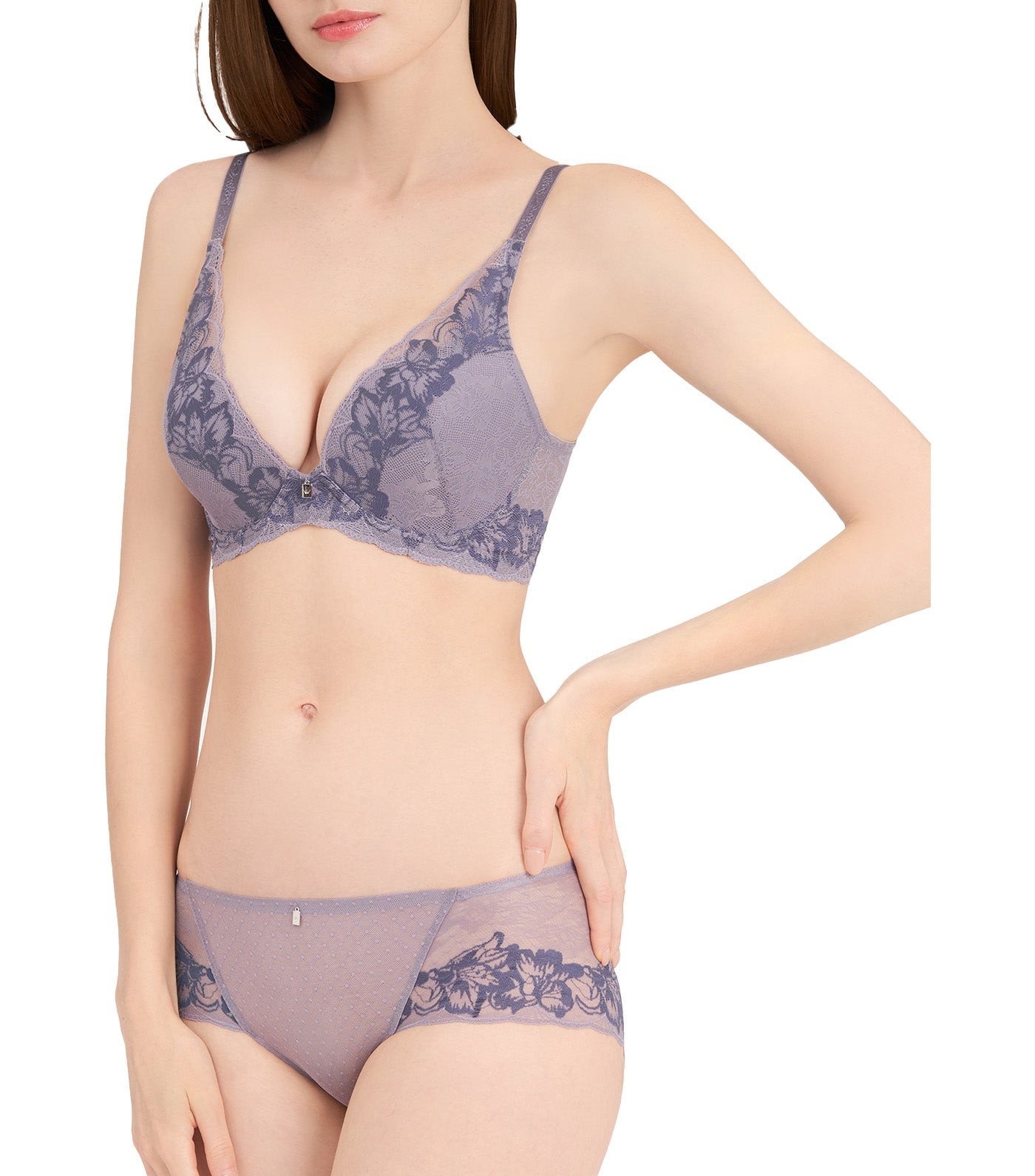 NonWired Push-Up Bra with Innovative Magic Wire Gray Violet