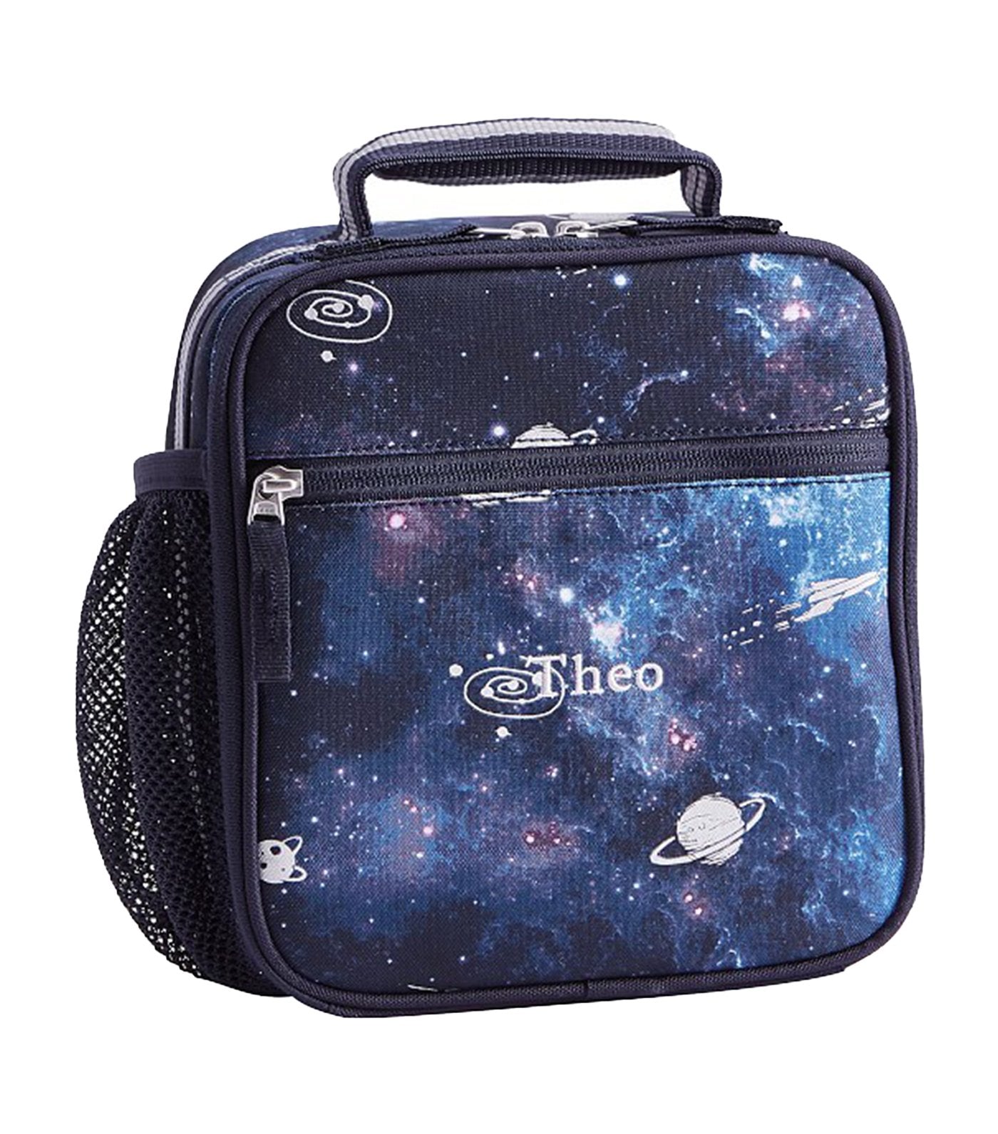 pottery barn kids mackenzie navy galaxy glow-in-the-dark classic lunch bag