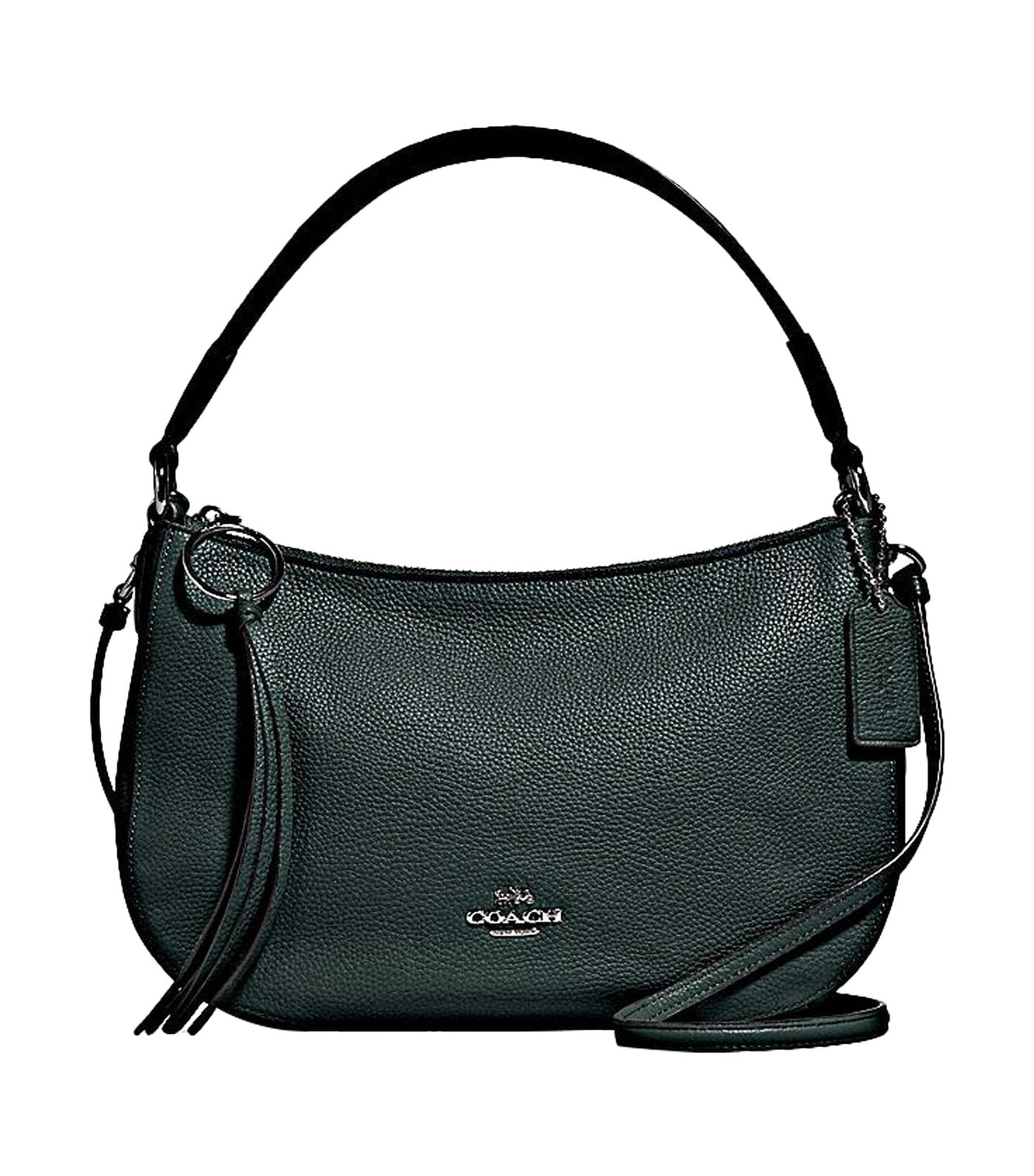 Sutton Leather Hobo Crossbody Bag Gunmetal and Pine Green