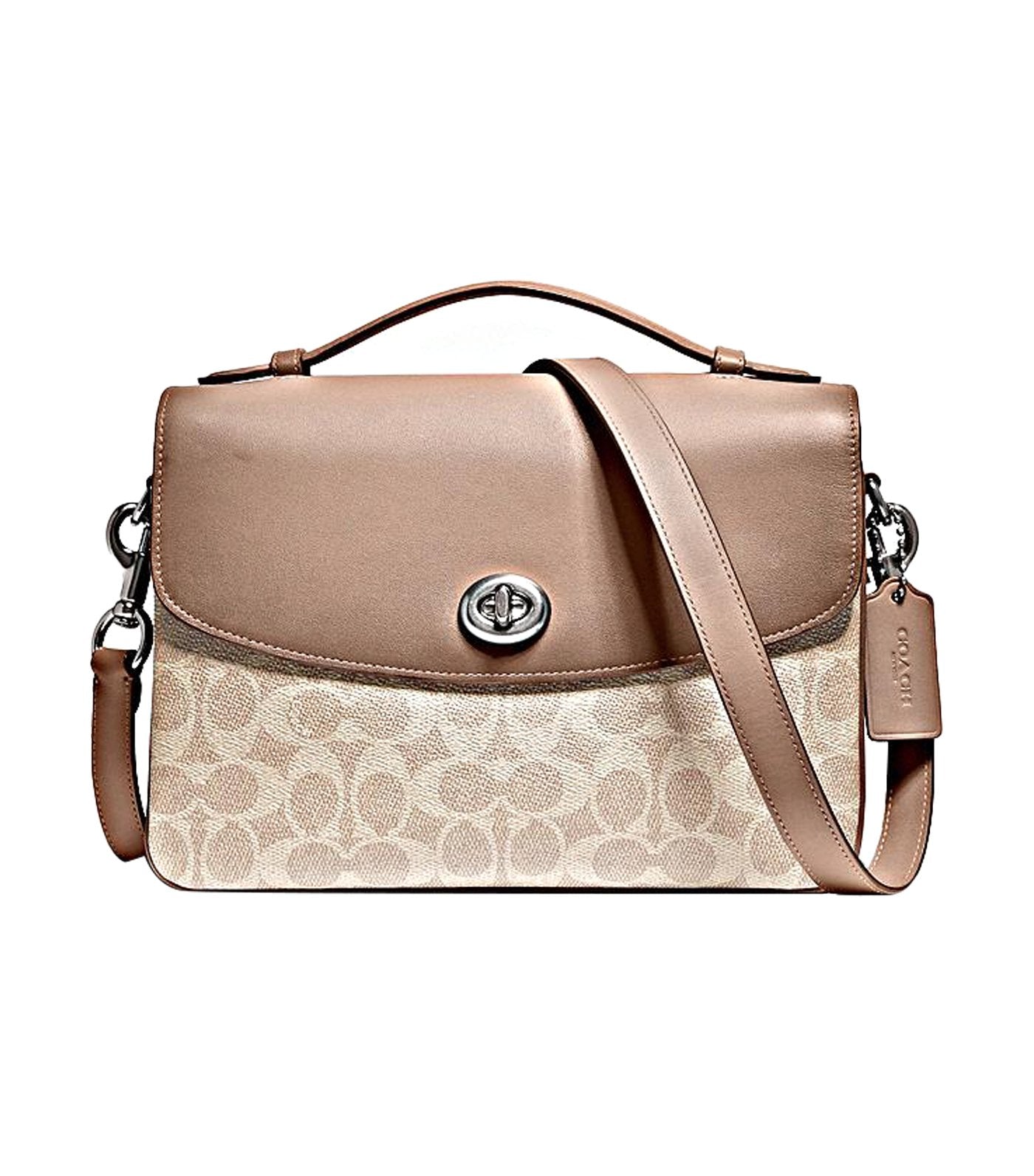 Cassie Signature Coated Canvas Crossbody Bag Sand Taupe