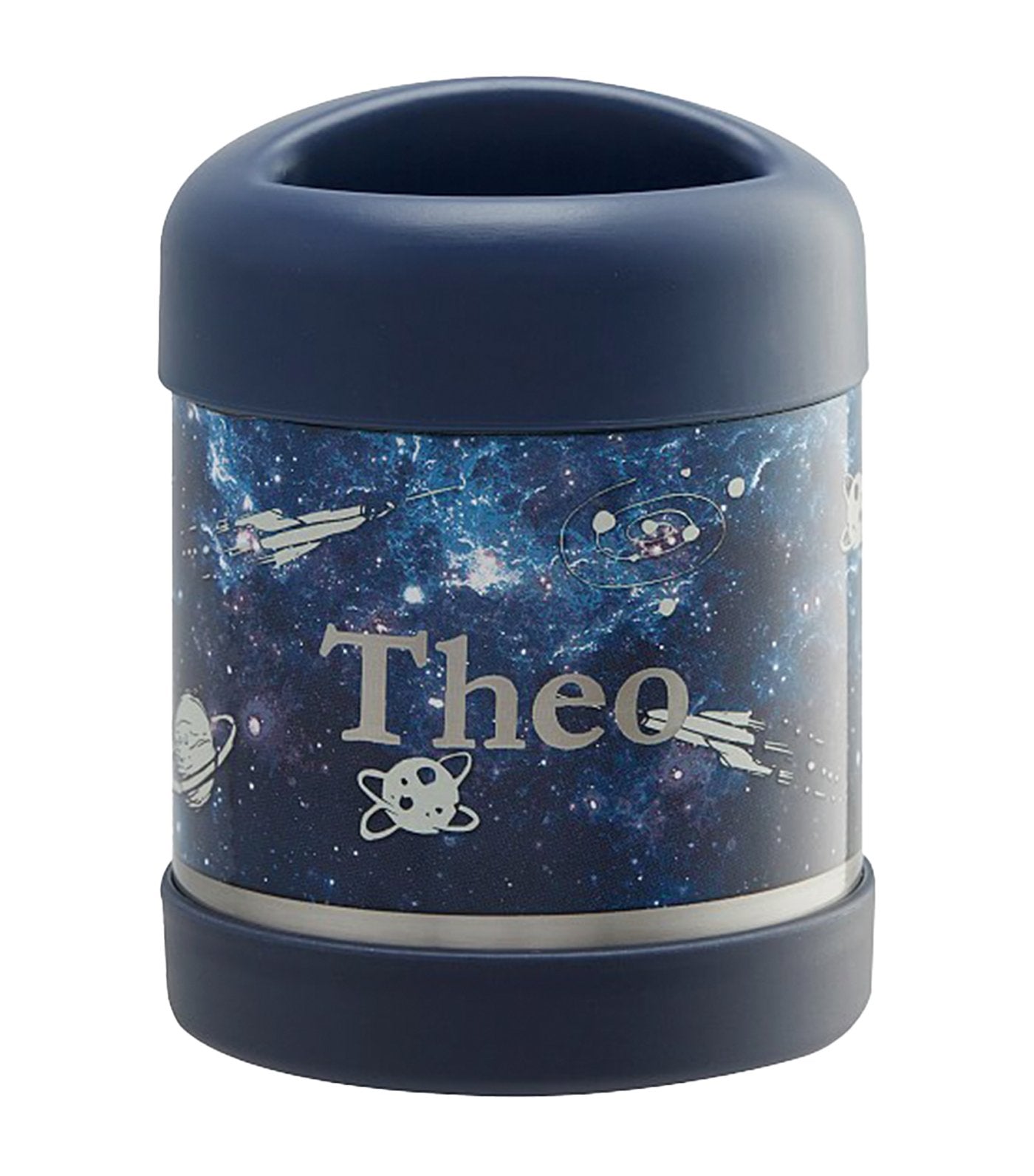 pottery barn kids mackenzie navy galaxy glow-in-the-dark hot cold container