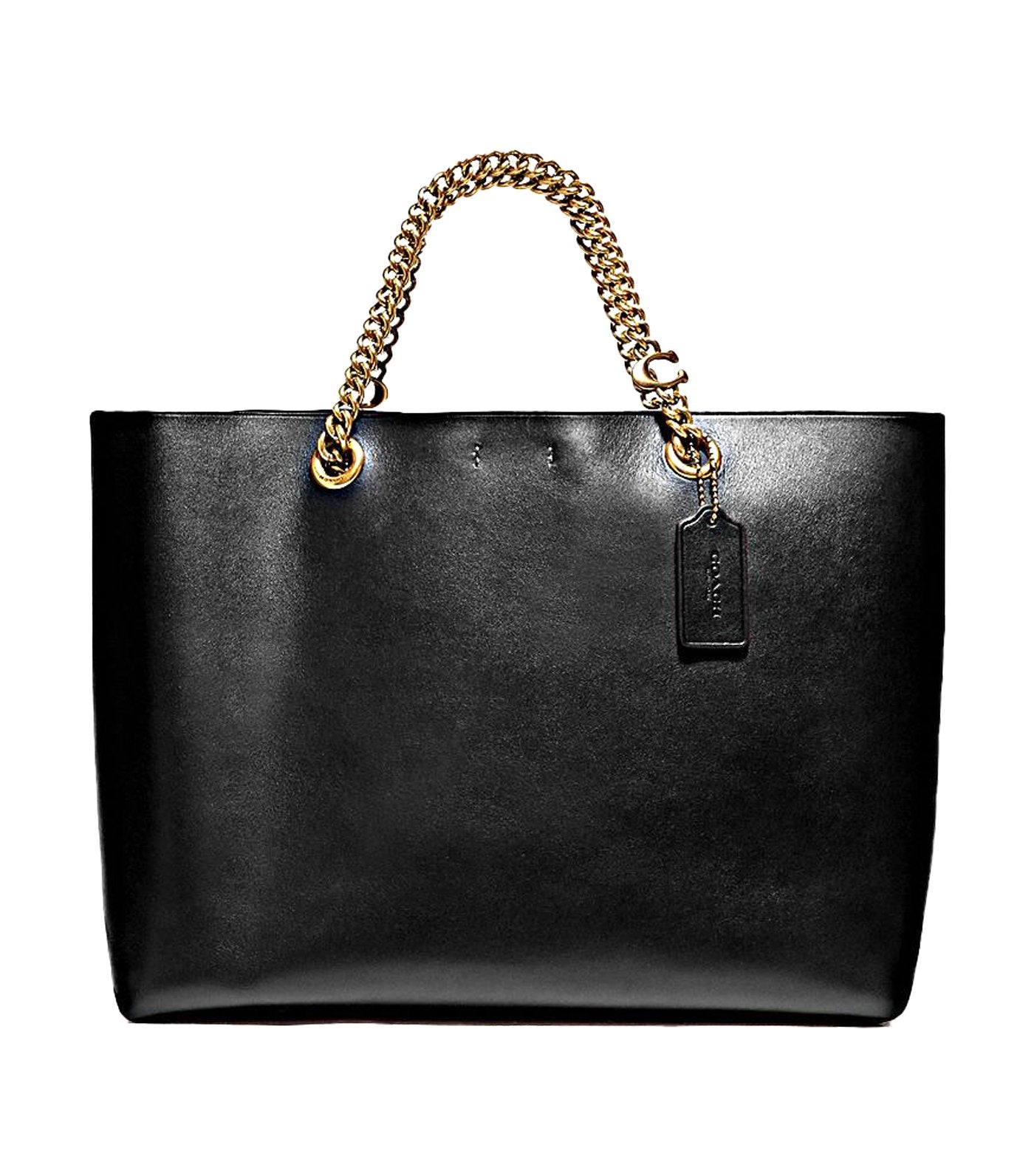Signature Chain Central Leather Tote Black