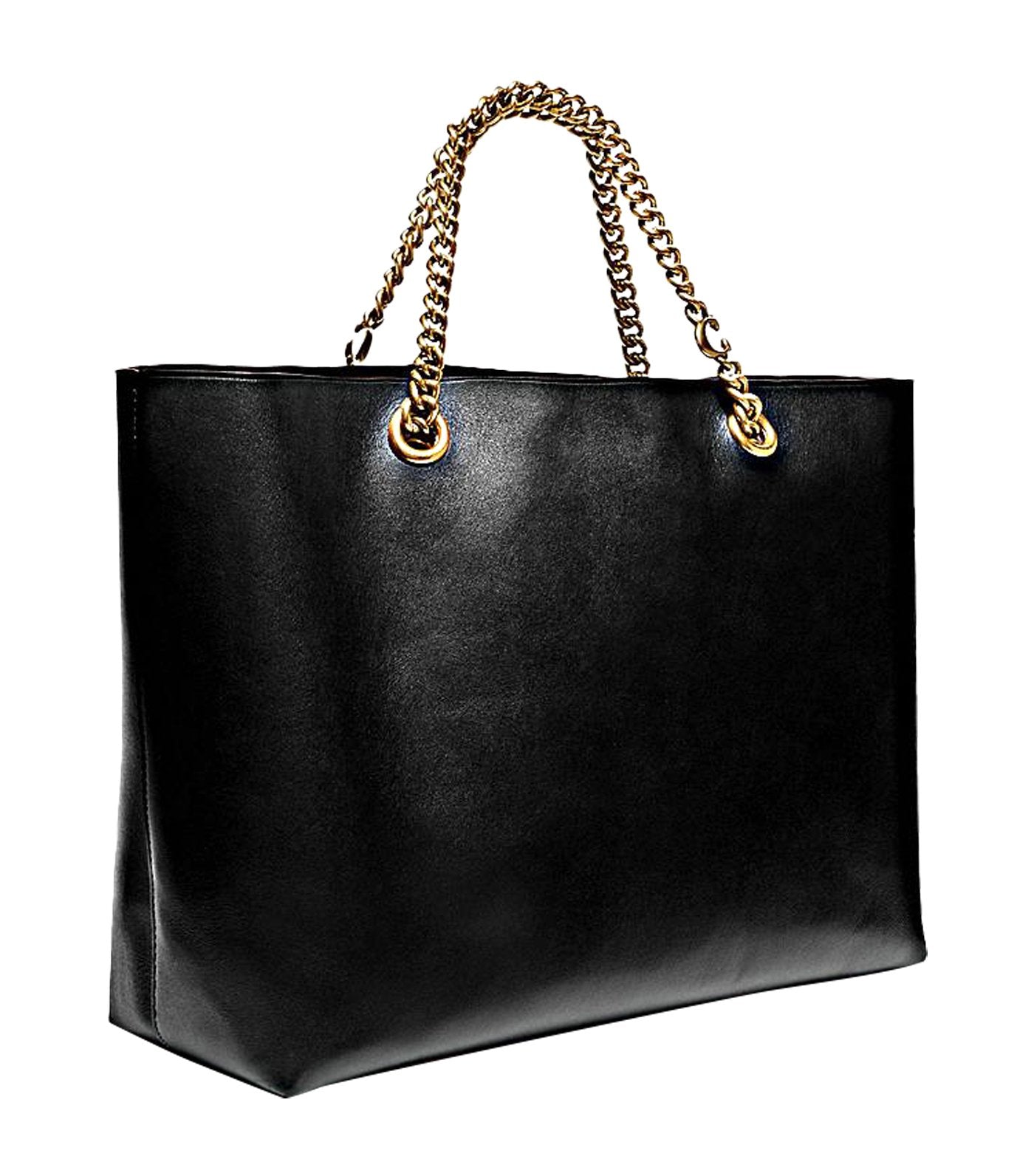 Signature Chain Central Leather Tote Black