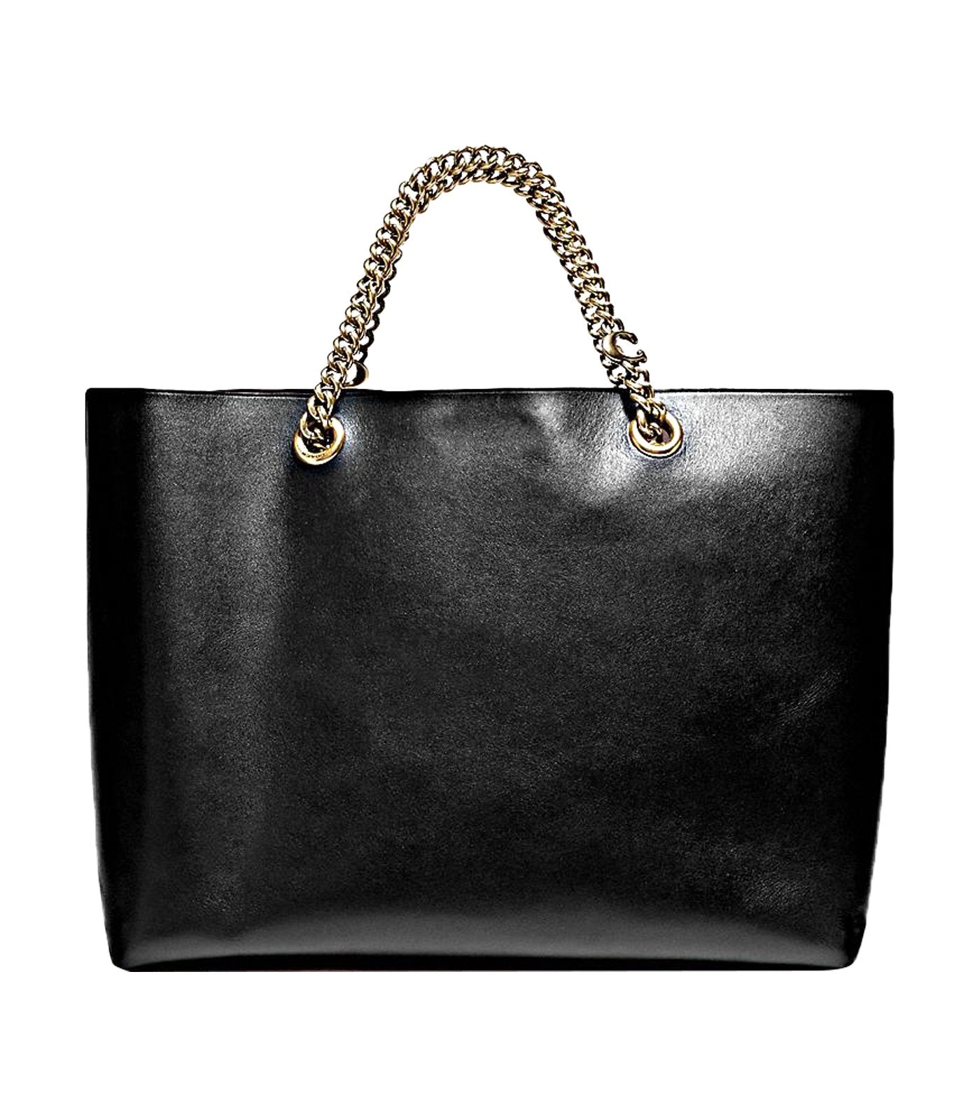 Signature Chain Central Leather Tote Black